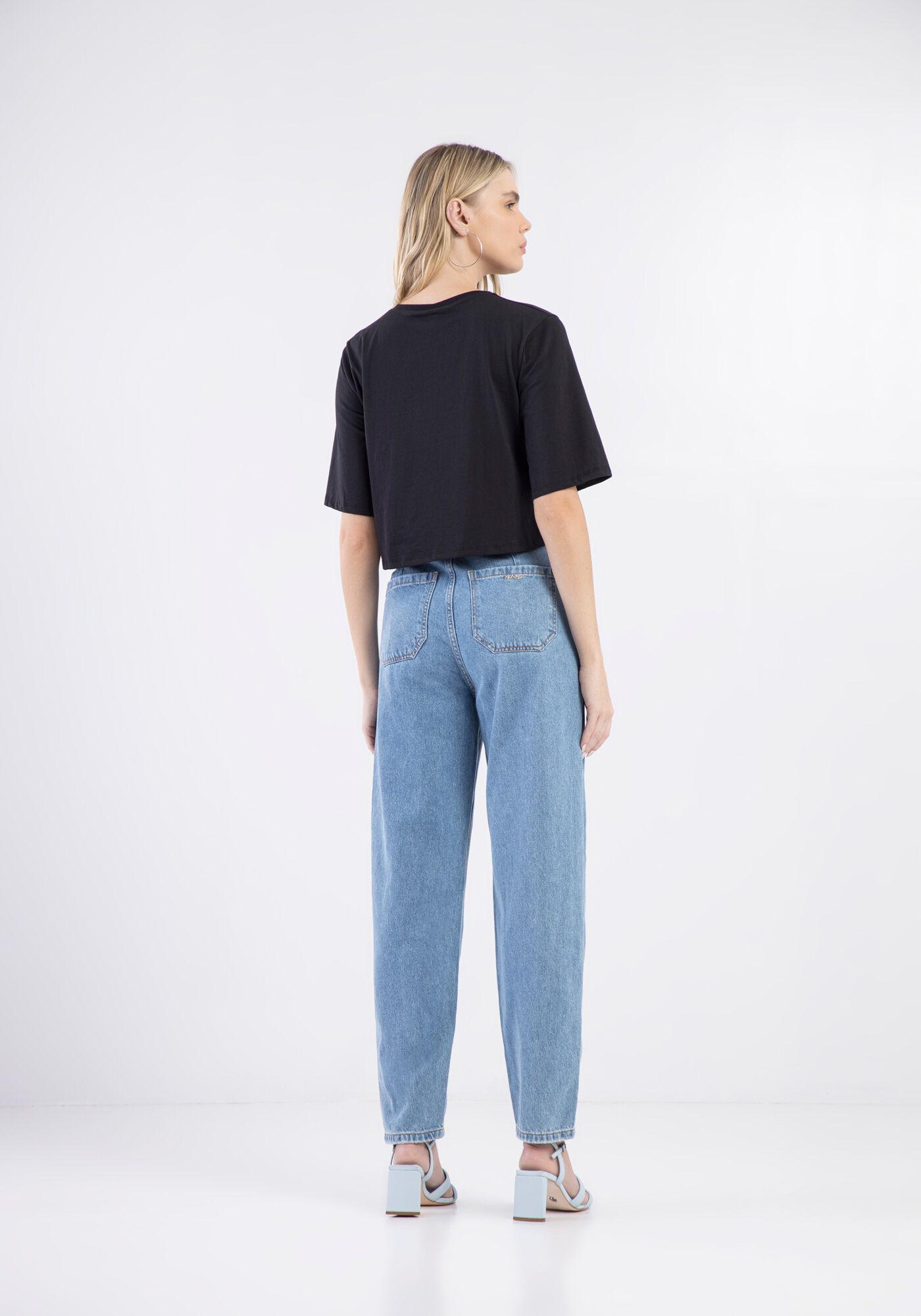 T-shirt Cropped em Malha com Bot&otilde;es Laterais, PRETO REATIVO, large.