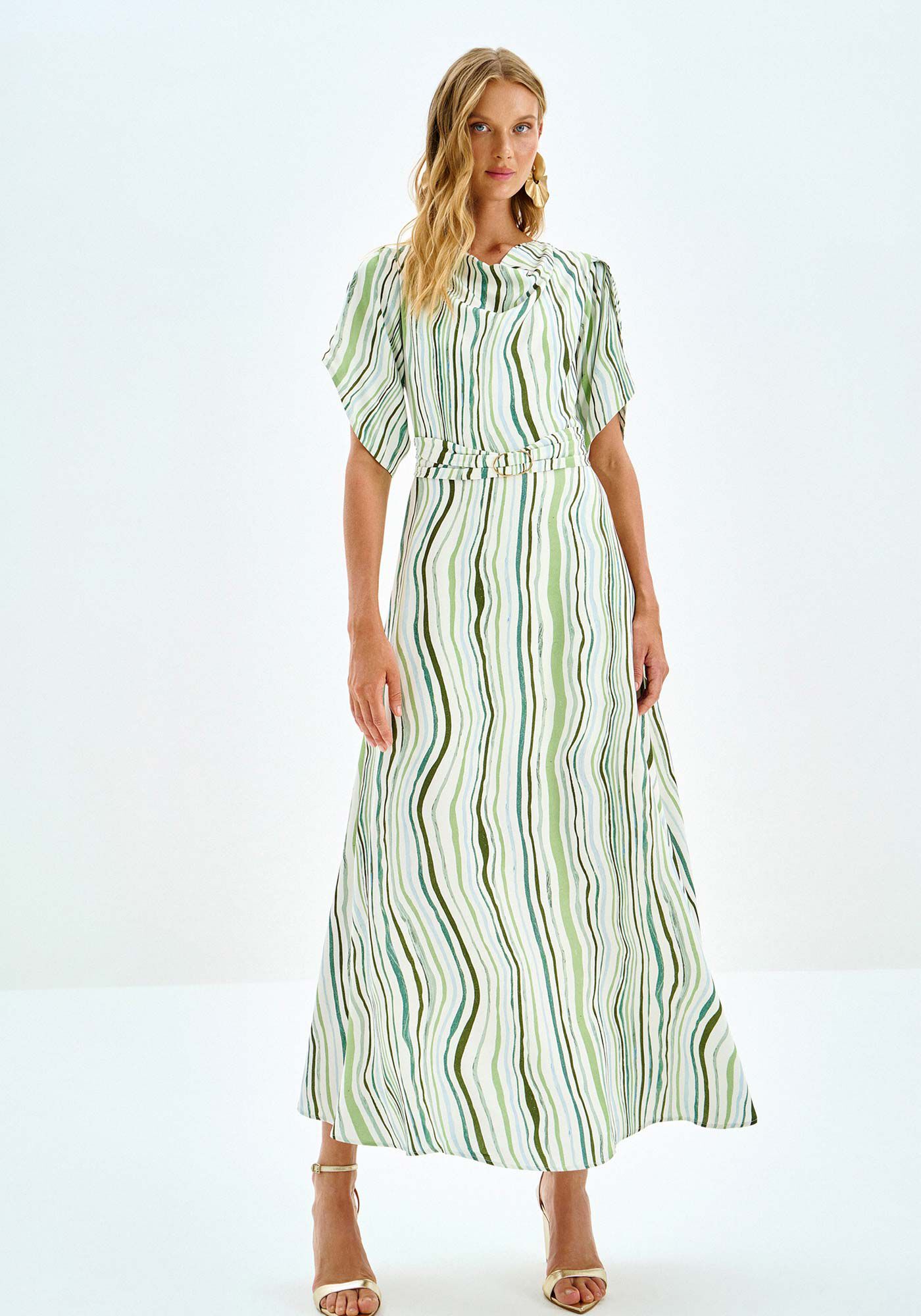 Vestido Midi Estampado com Cinto, , large.