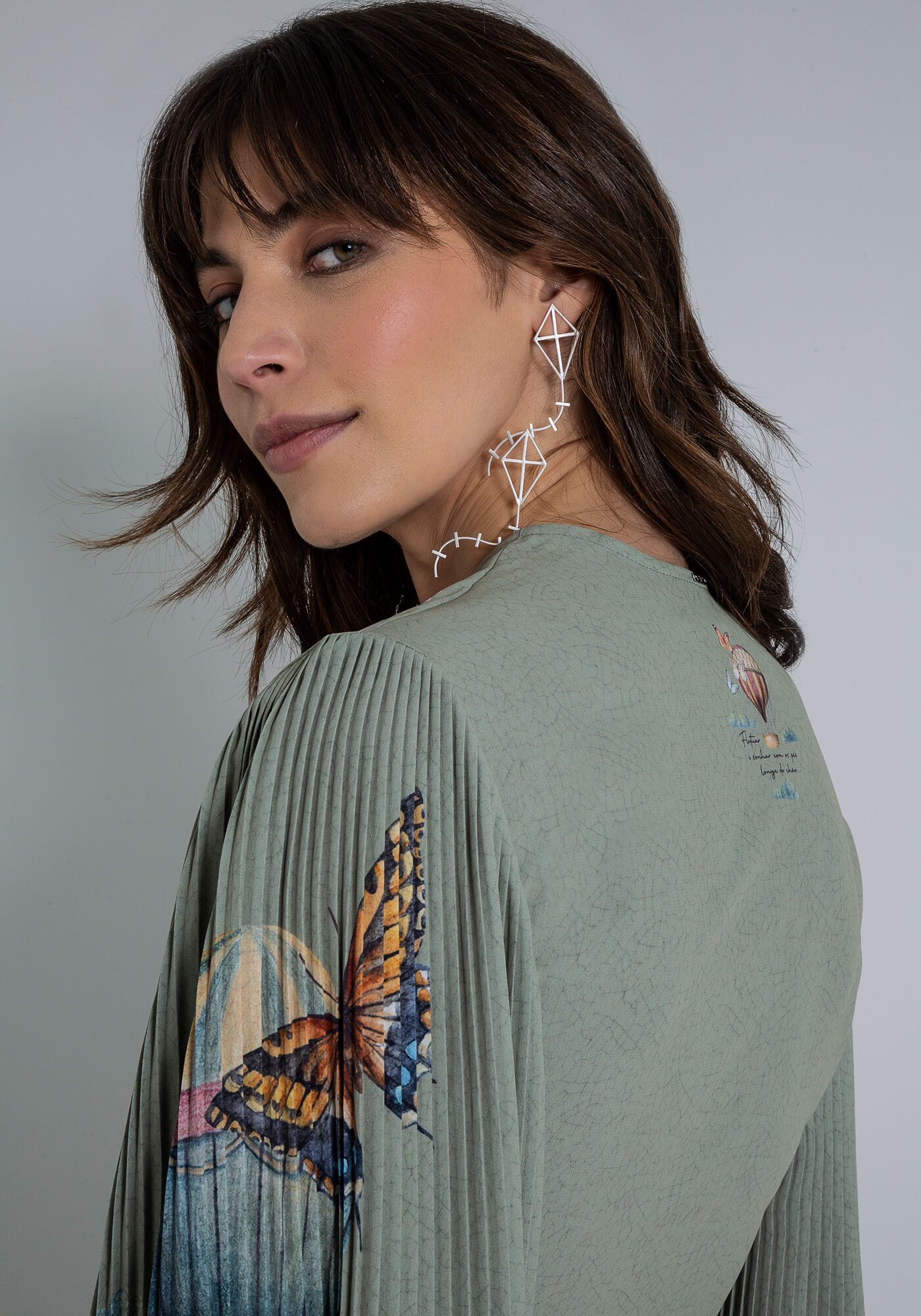 Blusa Cropped com Manga Plissada M&aacute;xi, , large.