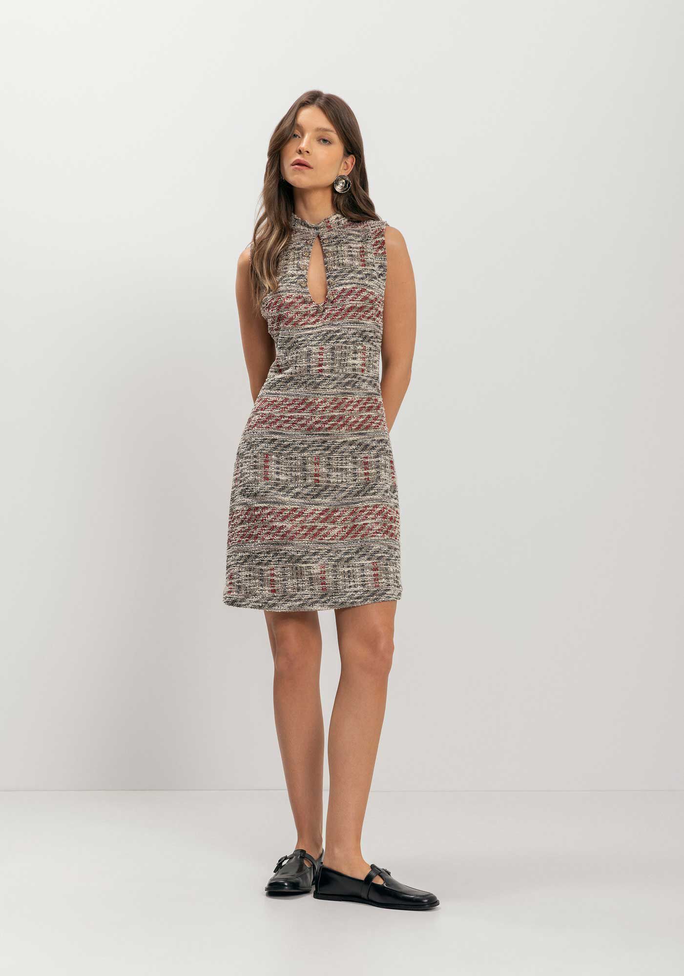 Vestido Curto Com Recorte No Busto Em Tweed, , large.