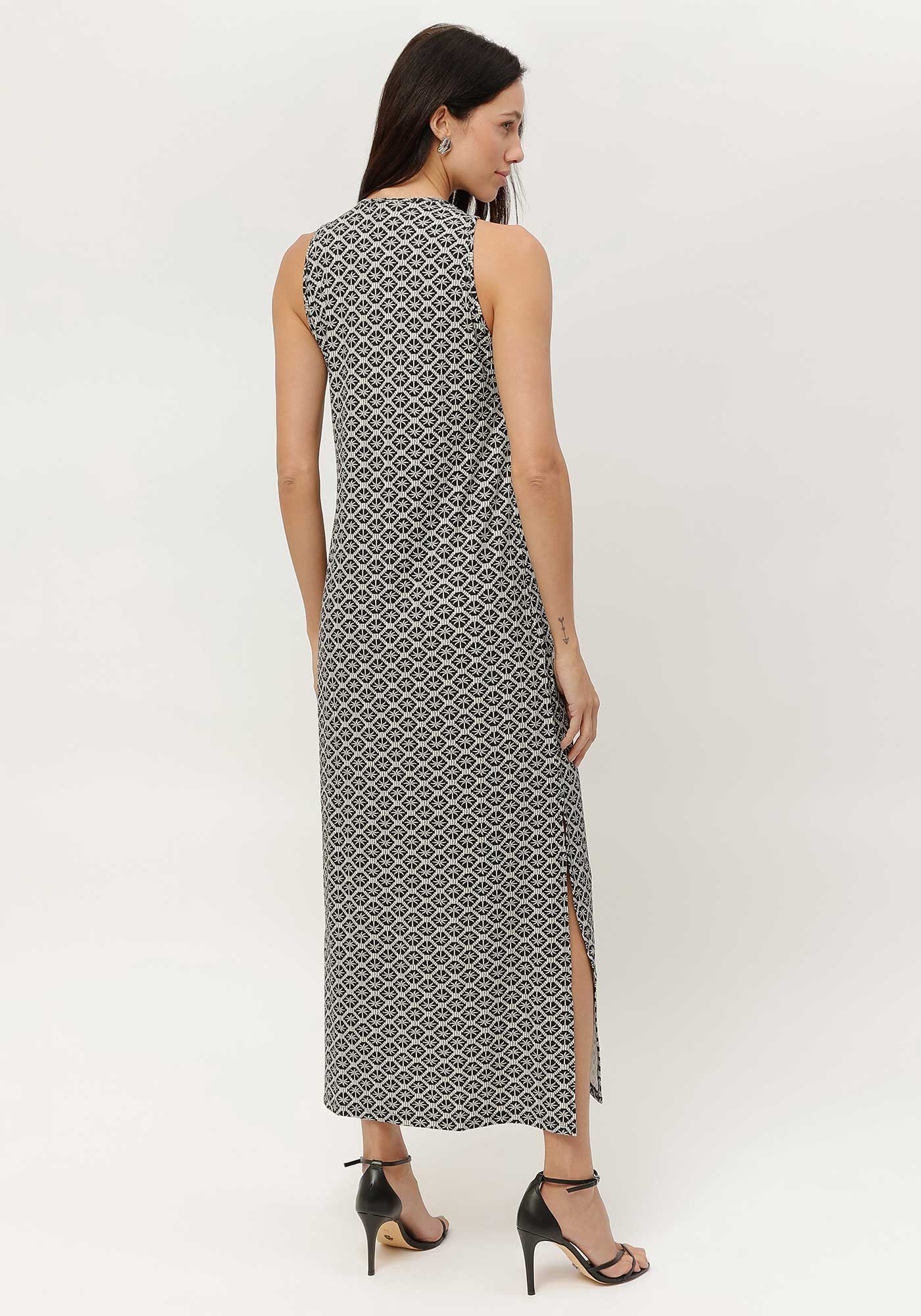 Vestido Midi Canelado Estampado com Fenda Lateral, , large.