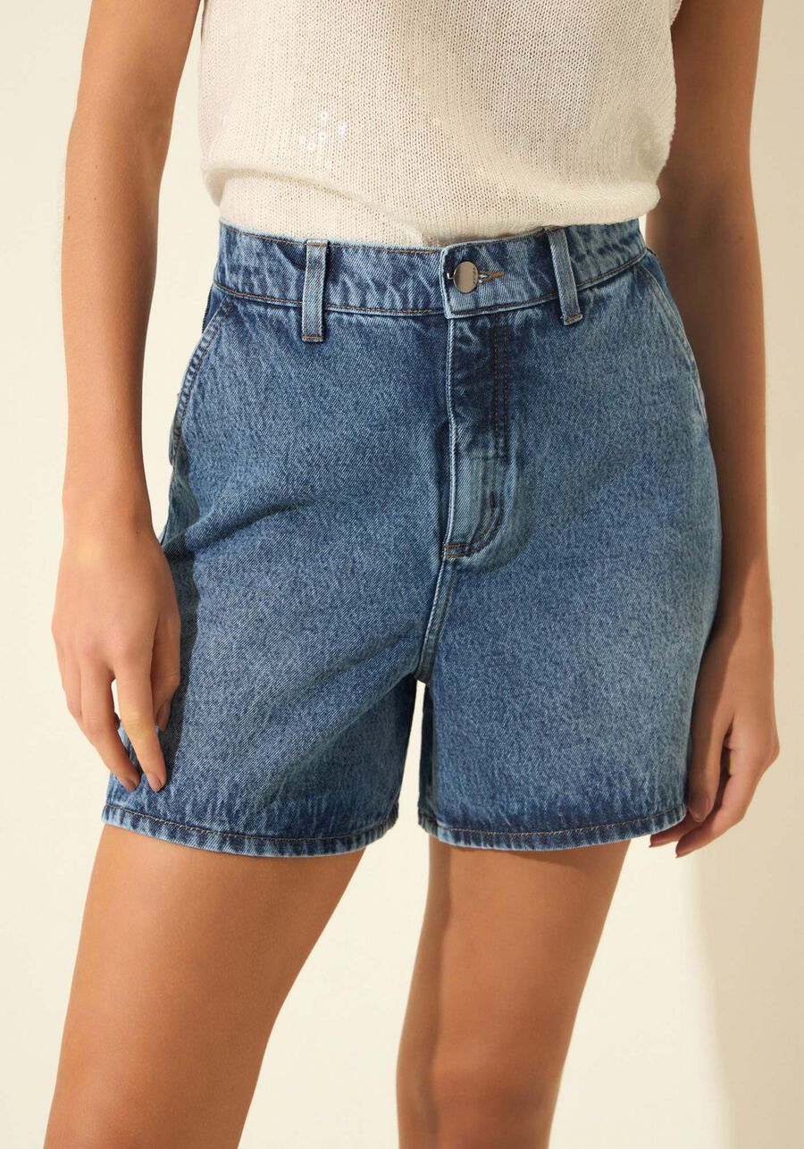 Shorts Mom Jeans De Cintura Alta Com Bolsos, JEANS. Shorts Mom Jeans De Cintura Alta Com Bolsos, JEANS, large.
