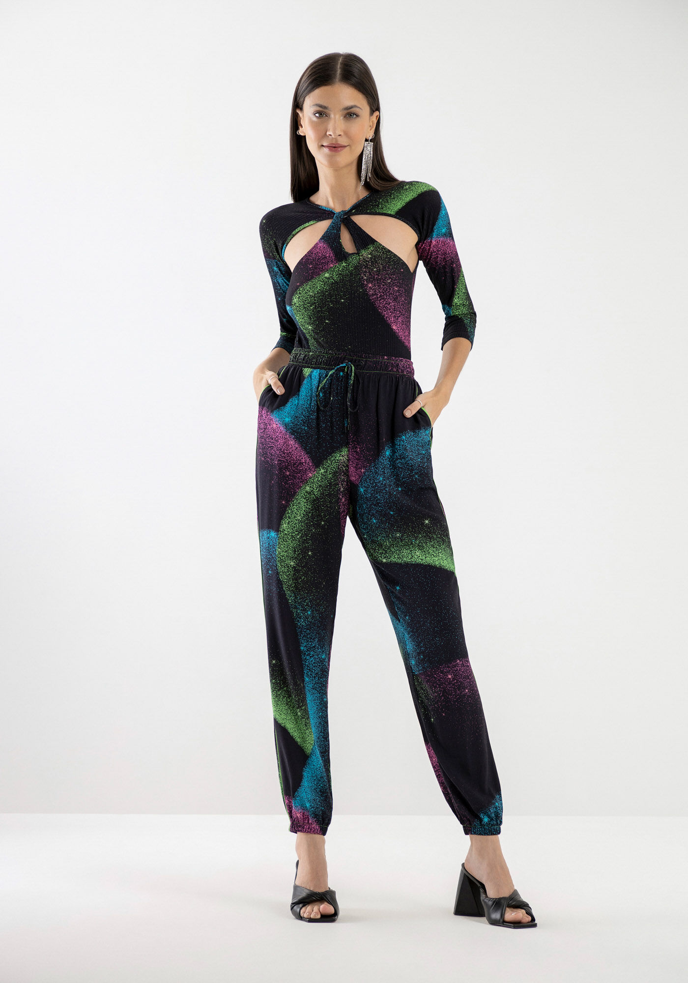 Blusa Canelada Manga 3/4 com Cut Out, ESTRELA CADENTE, large.