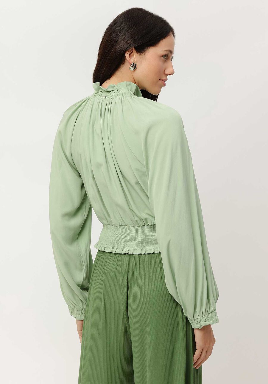 Blusa Manga Longa Franzida com Gola Alta, . Blusa Manga Longa Franzida com Gola Alta, , large.