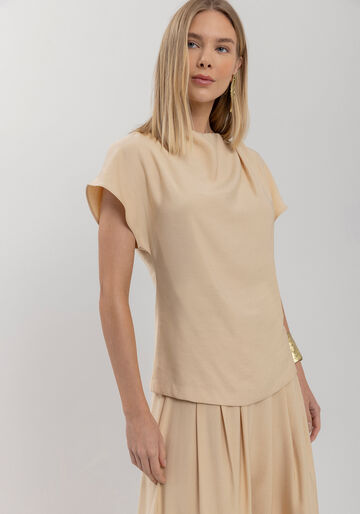 Blusa De Mangas Curtas Em Alfaiataria Com Zíper Posterior, AMARELO SEASHELL. Blusa De Mangas Curtas Em Alfaiataria Com Zíper Posterior, AMARELO SEASHELL, large.