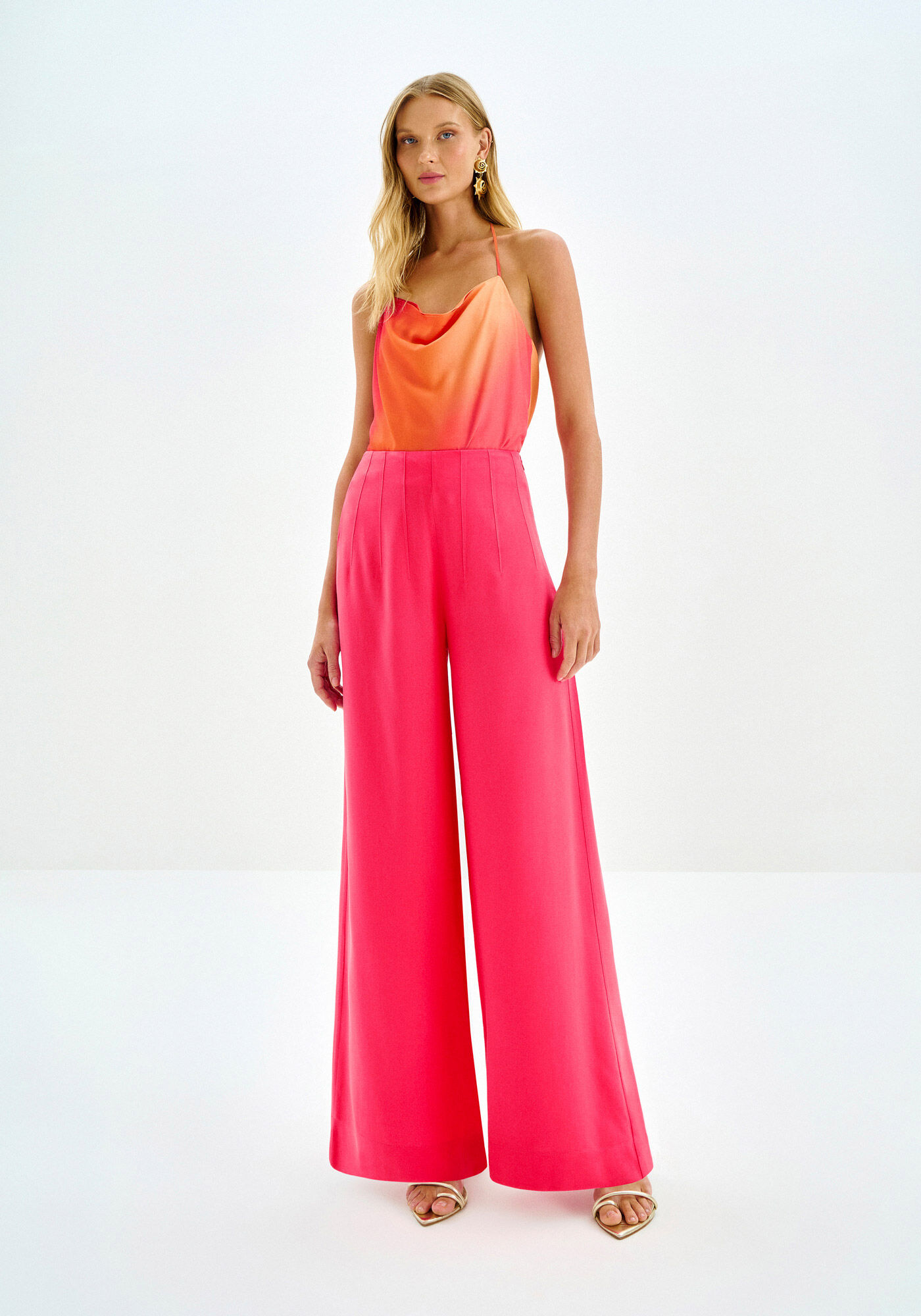 Cal&ccedil;a Pantalona em Crepe Viscose com Pregas, SALMAO FIREWORKS, large.