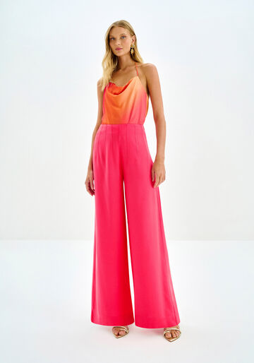 Calça Pantalona em Crepe Viscose com Pregas, SALMAO FIREWORKS. Calça Pantalona em Crepe Viscose com Pregas, SALMAO FIREWORKS, large.