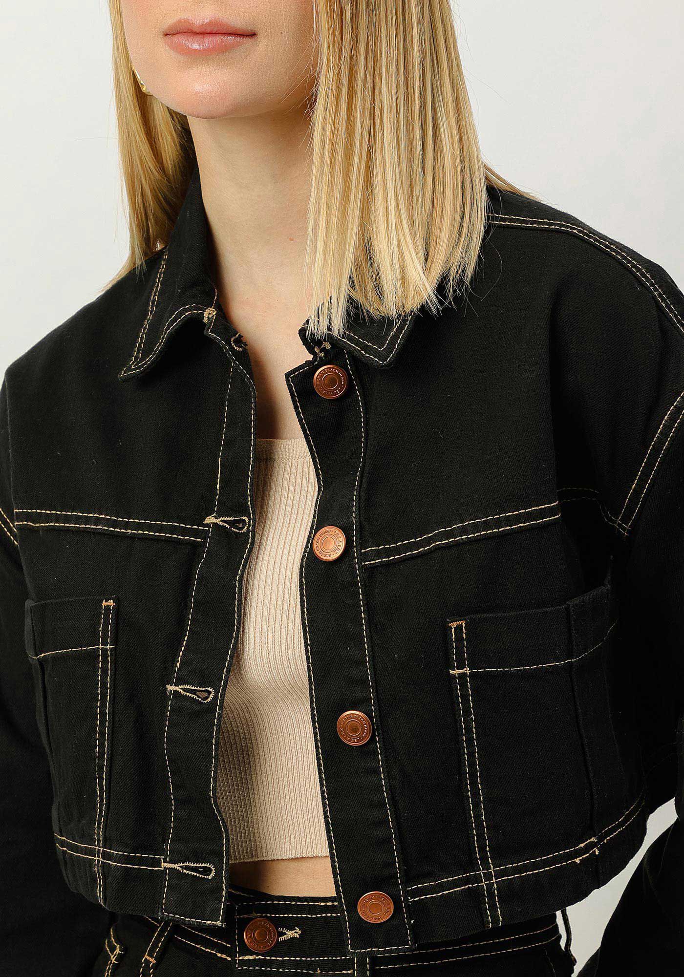 Jaqueta Sarja Cropped com Bolsos | Lez a Lez