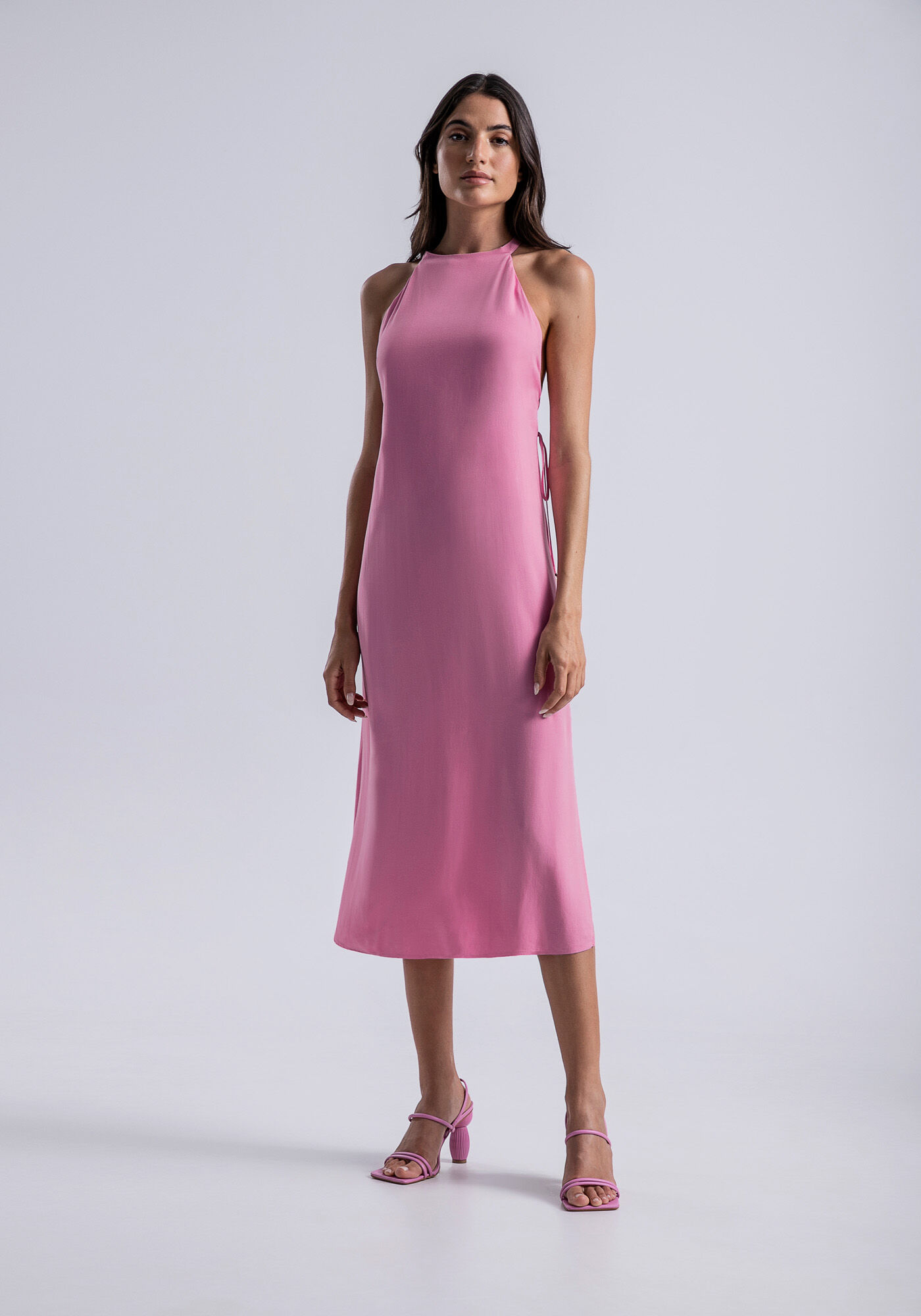 Vestido Midi em Viscose com Amarra&ccedil;&atilde;o Lateral, ROSA FABULOUS, large.