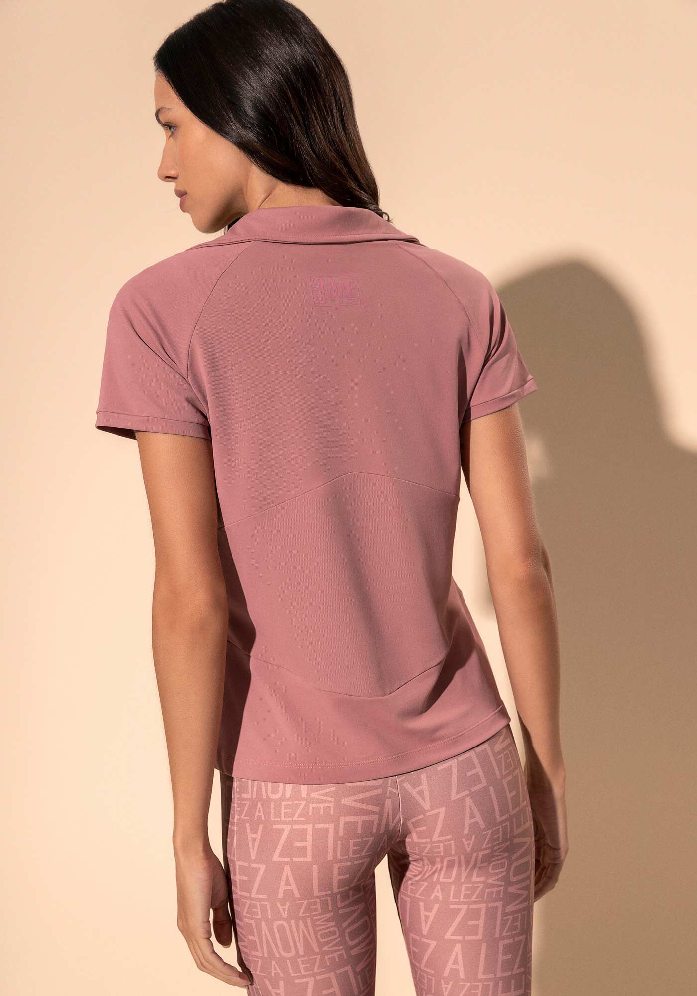 Blusa De Mangas Curtas Com Decote Em V E Gola Move, ROSA VINTAGE, large.