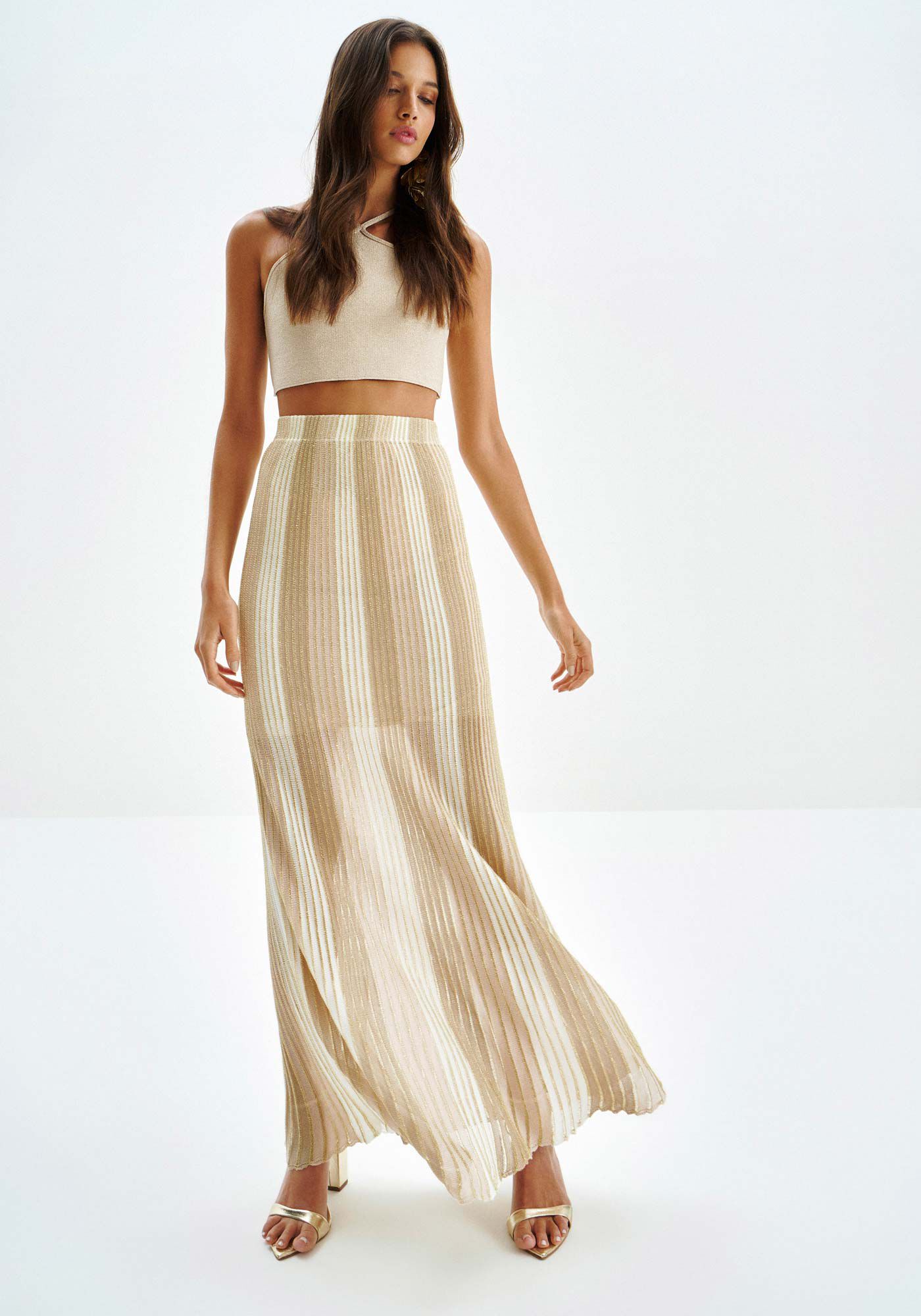 Saia Longa em Tric&ocirc; Lurex com Cintura Alta, , large.