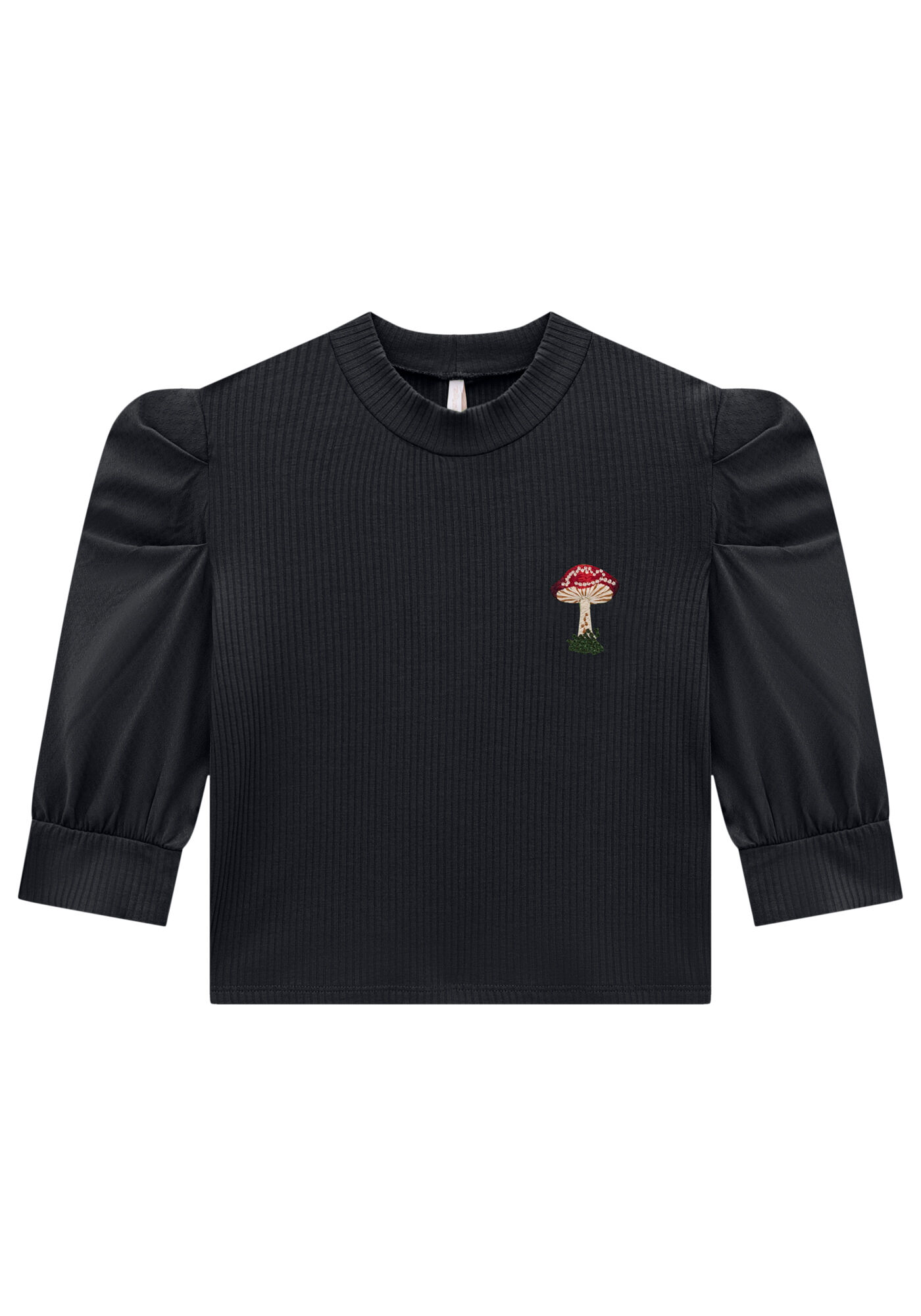 Blusa Cropped em Malha Canelada com Bordado, , large.