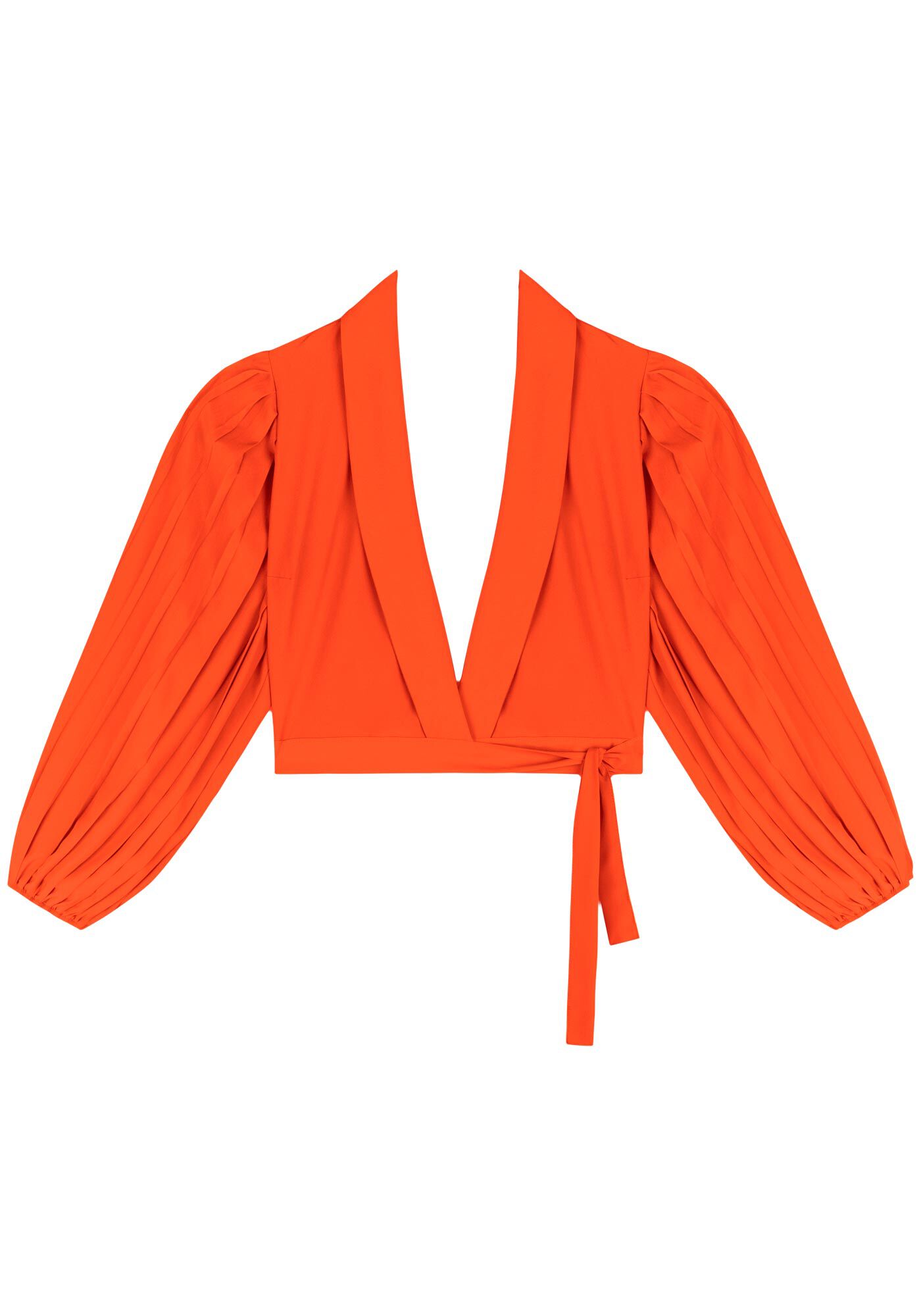 Blusa Curta Transpassada Com Mangas Longas Plissadas, , large.