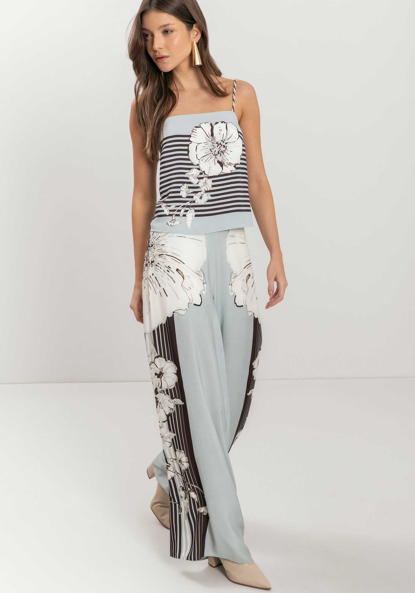 Cal&ccedil;a Pantalona Estampada Com Cintura Alta E Z&iacute;per, , large.