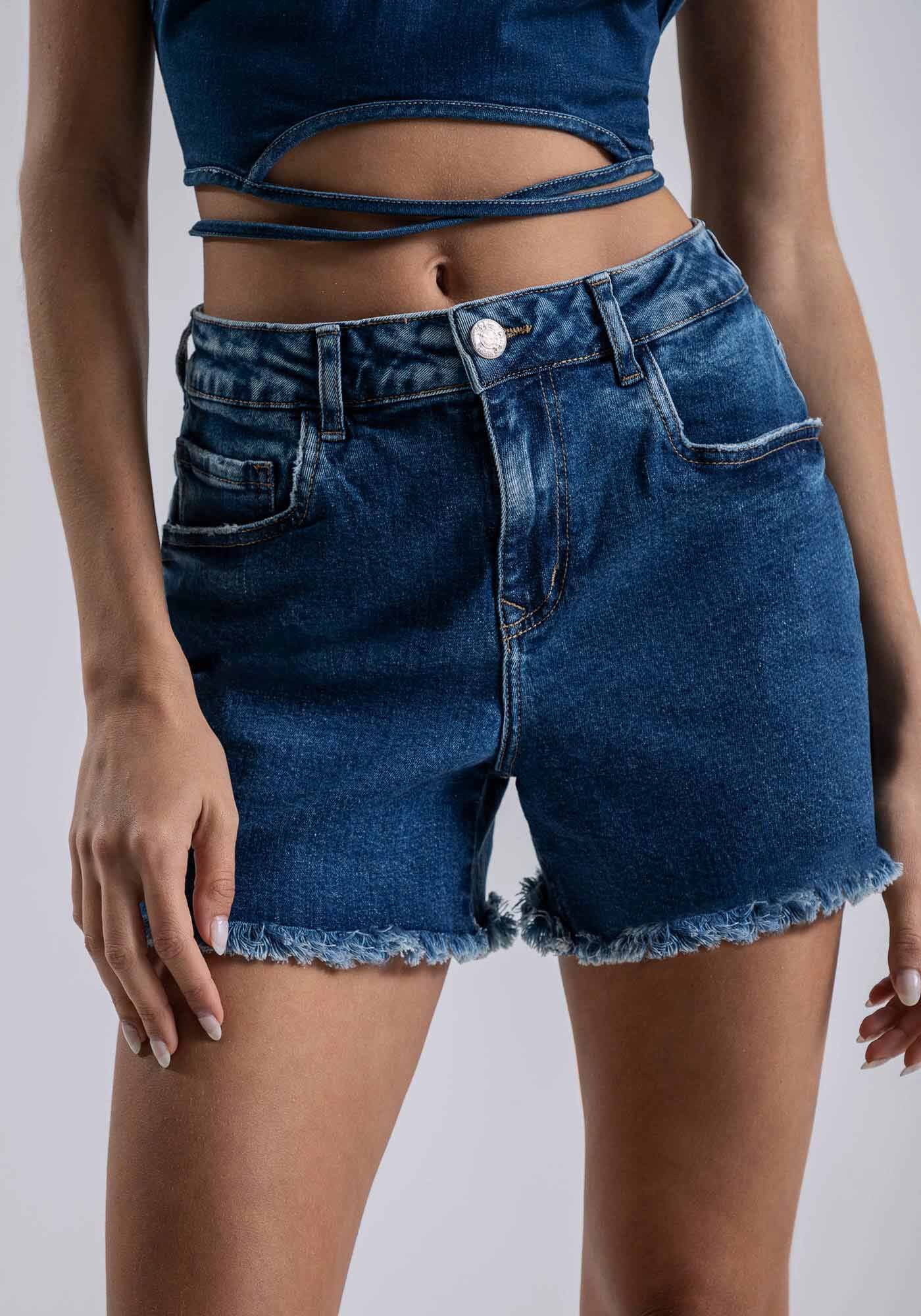 Shorts Jeans Sunset com Cintura M&eacute;dia, JEANS, large.