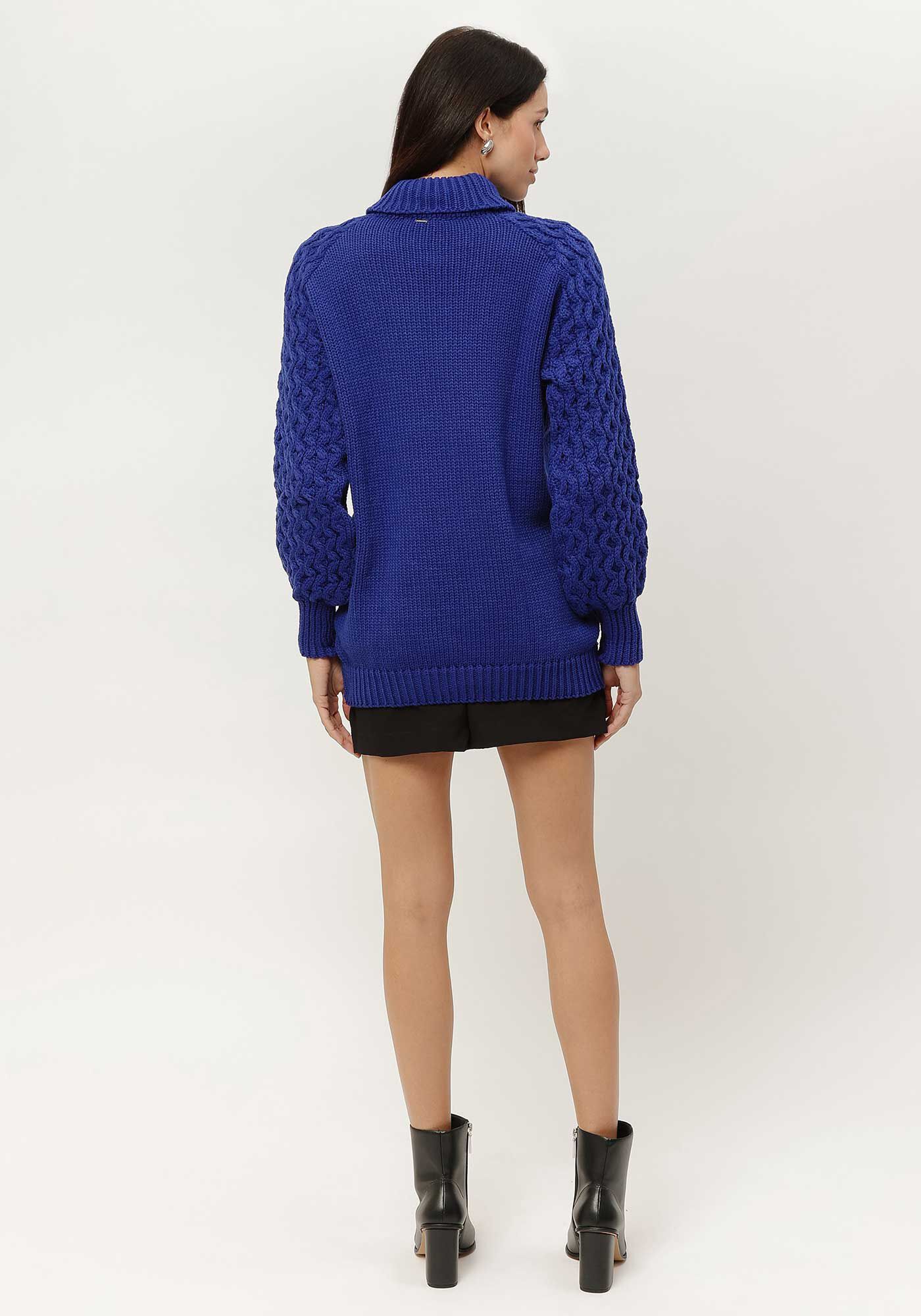 Blus&atilde;o Amplo em Tric&ocirc; Texturizado com Gola Alta, , large.