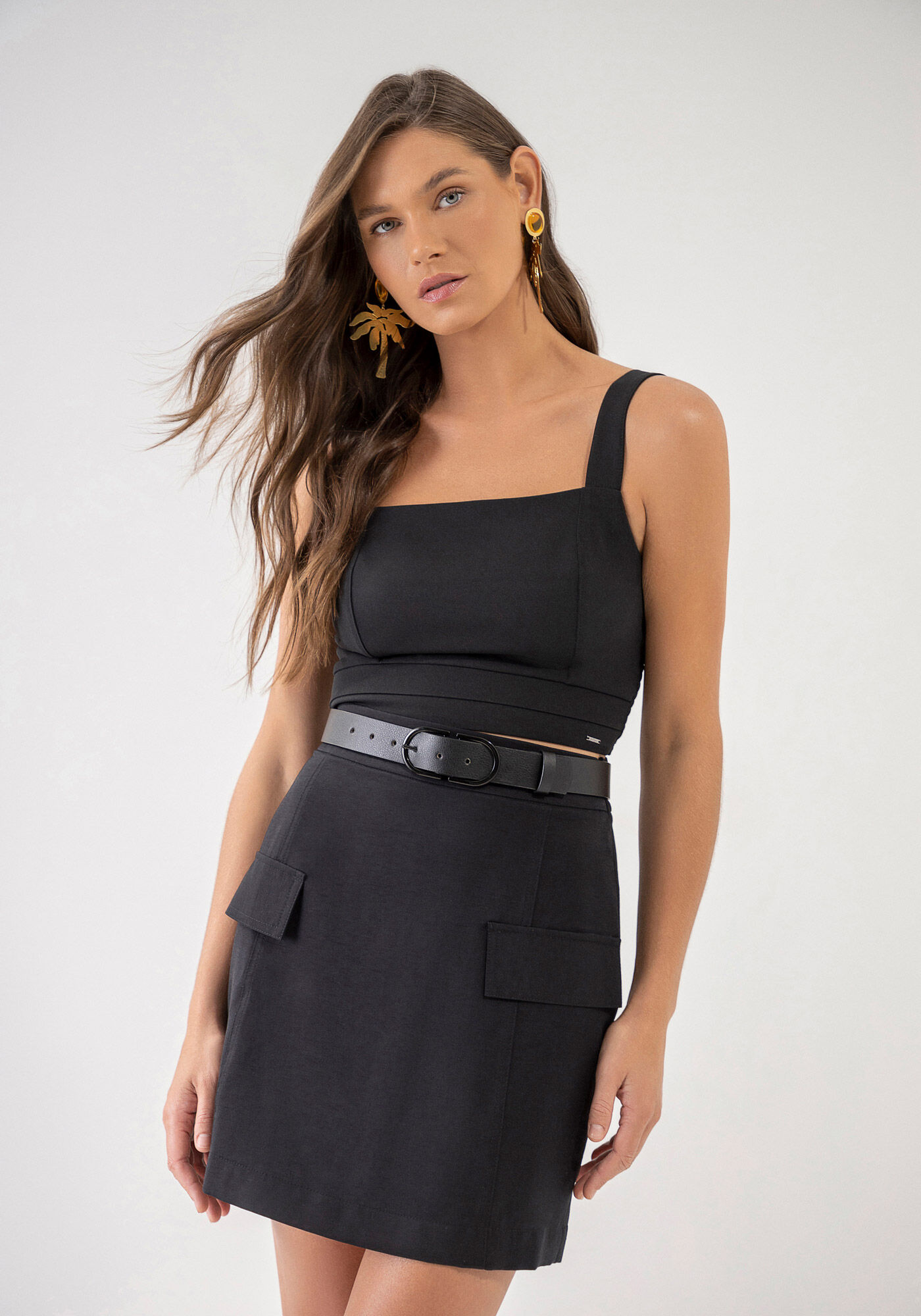 Saia Curta Alfaiataria com Lapelas, PRETO REATIVO, large.