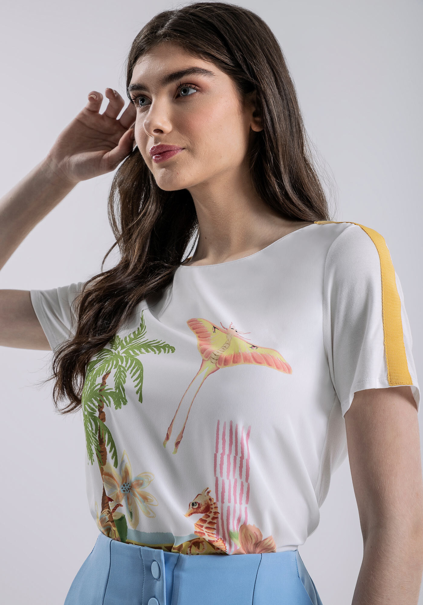 Blusa em Malha e Tecido Plano Estampada, , large.
