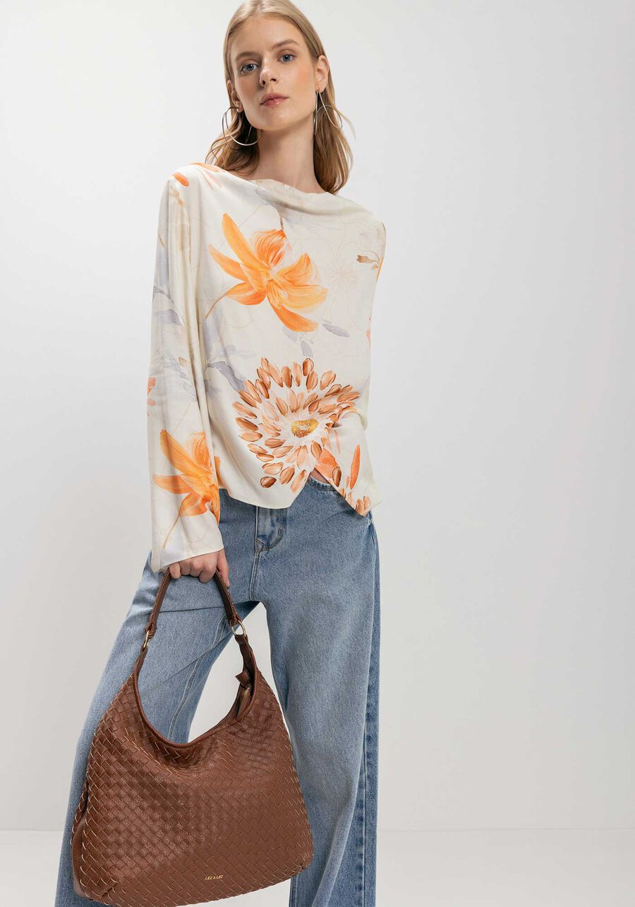Blusa De Mangas Longas Estampada Com Amarração Posterior, . Blusa De Mangas Longas Estampada Com Amarração Posterior, , large.
