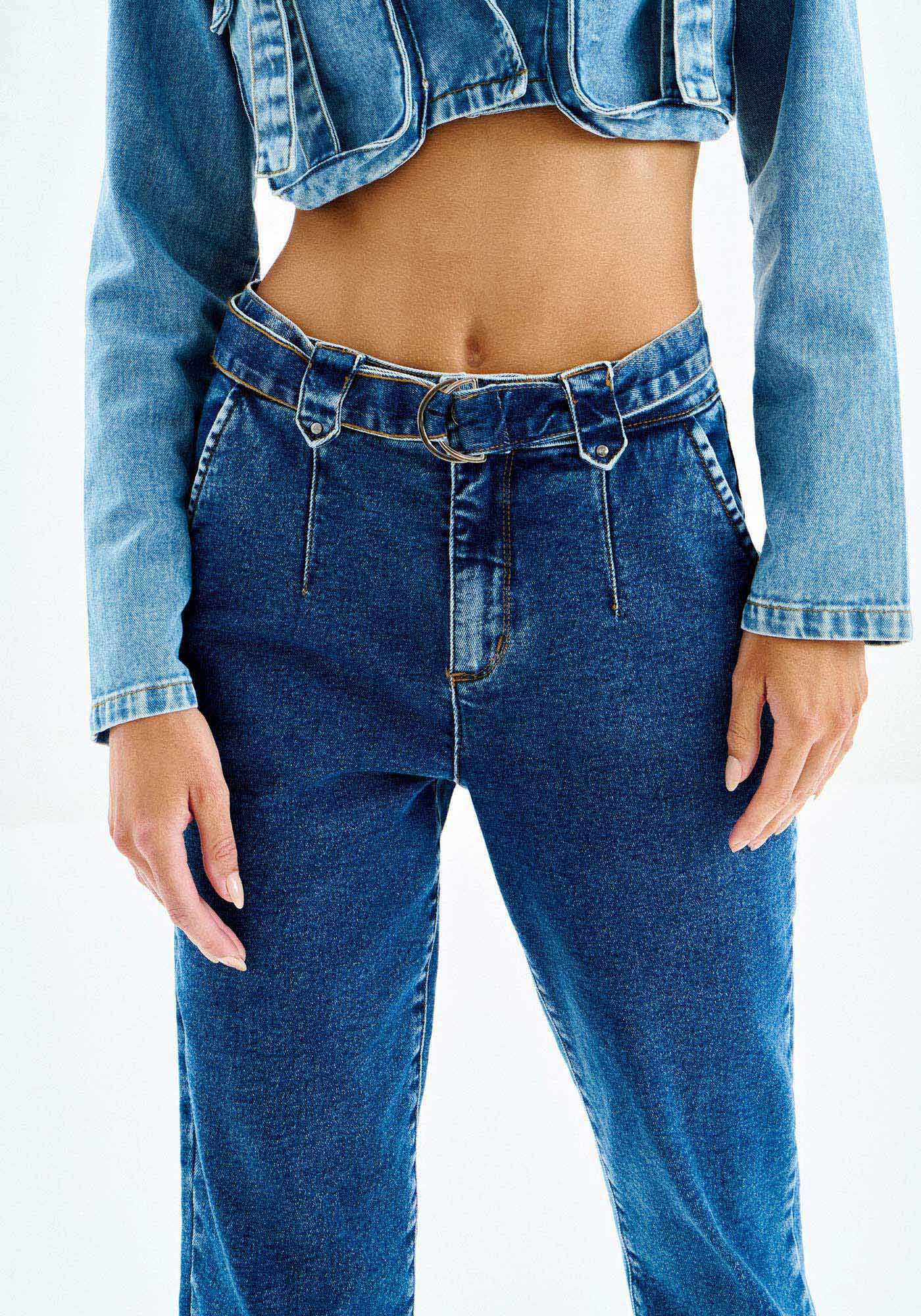 Cal&ccedil;a Jeans Slim Alfaiataria Cropped com Cinto, , large.