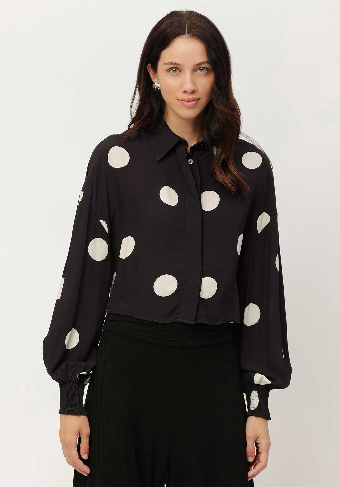 Camisa Cropped Manga Longa Estampada, , large.