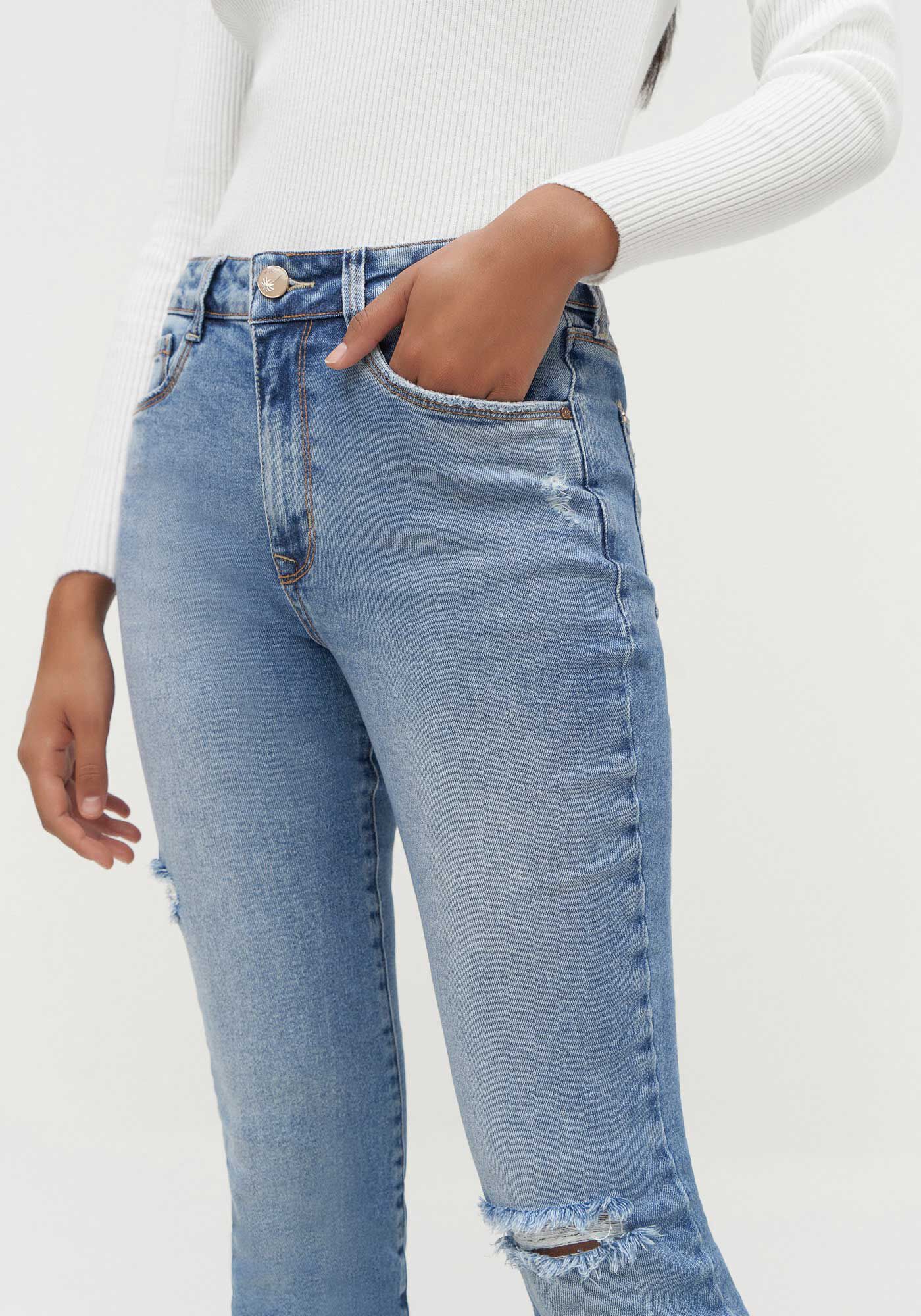 Cal&ccedil;a Jeans Skinny Cropped Cintura Alta Destroyed, JEANS, large.