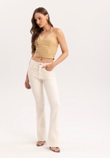 Blusa Cropped Frente Única com Franzido, BEGE BIRCH. Blusa Cropped Frente Única com Franzido, BEGE BIRCH, large.