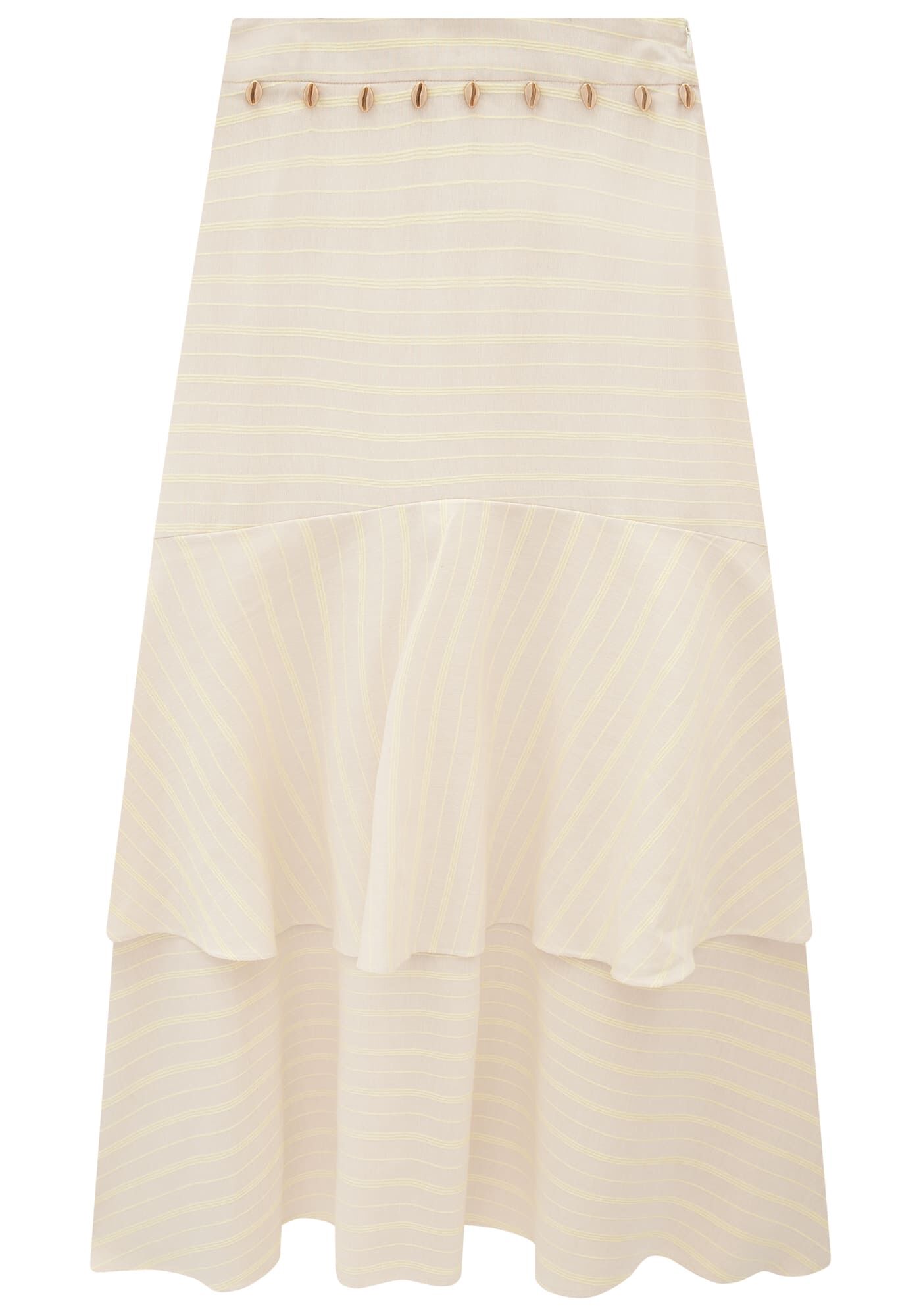 Saia Longa Listrada com Babados e B&uacute;zios, , large.