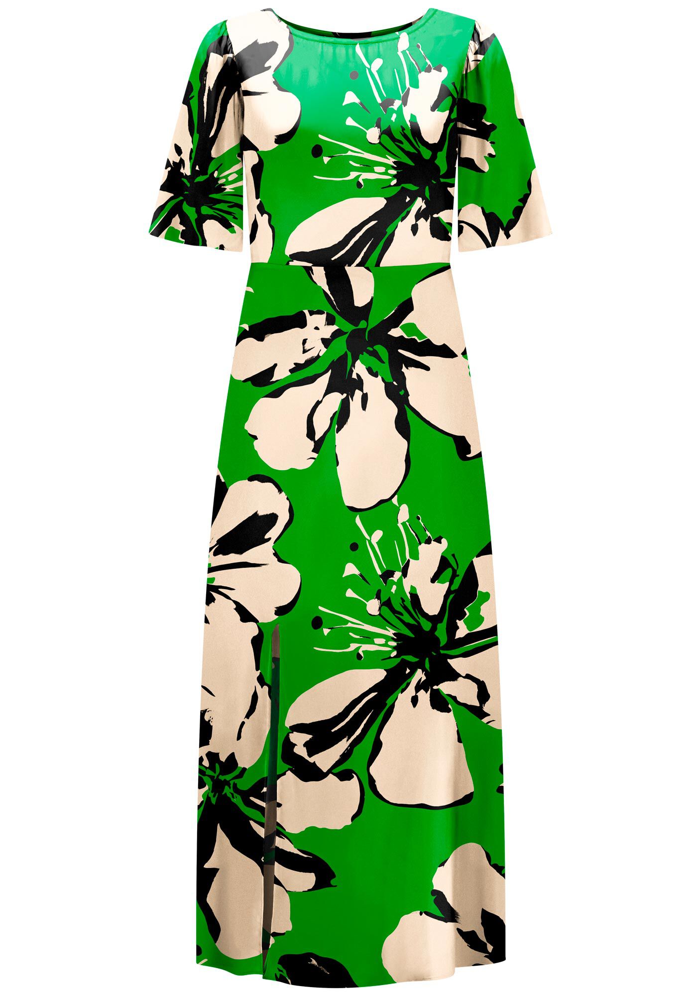 Vestido Midi Estampado com Fenda, , large.