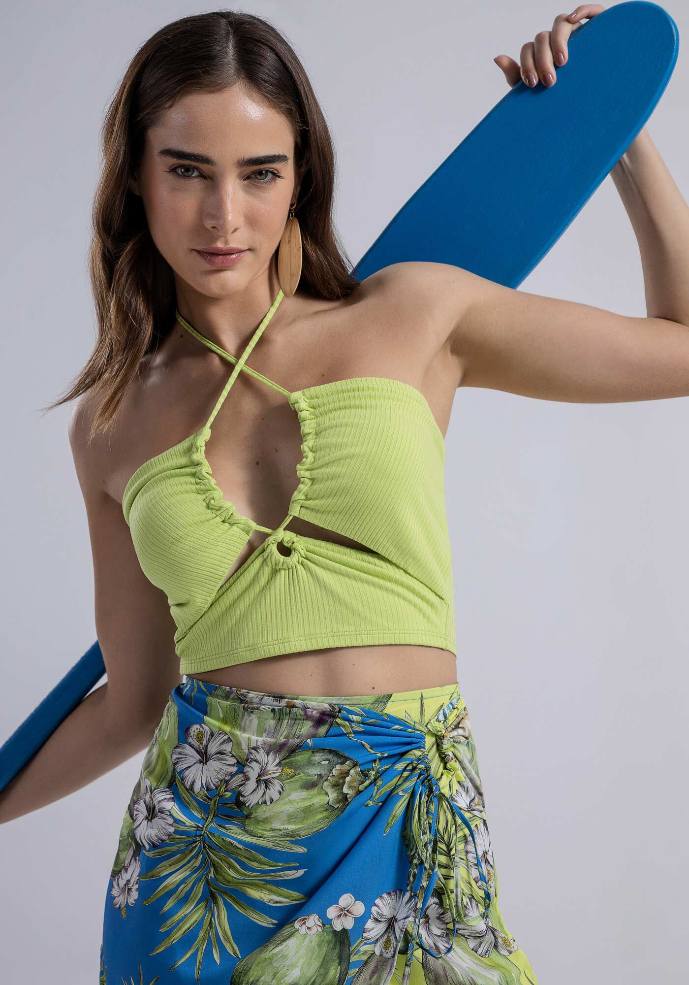 Blusa Frente &Uacute;nica Cropped Canelada com Cut Out, , large.