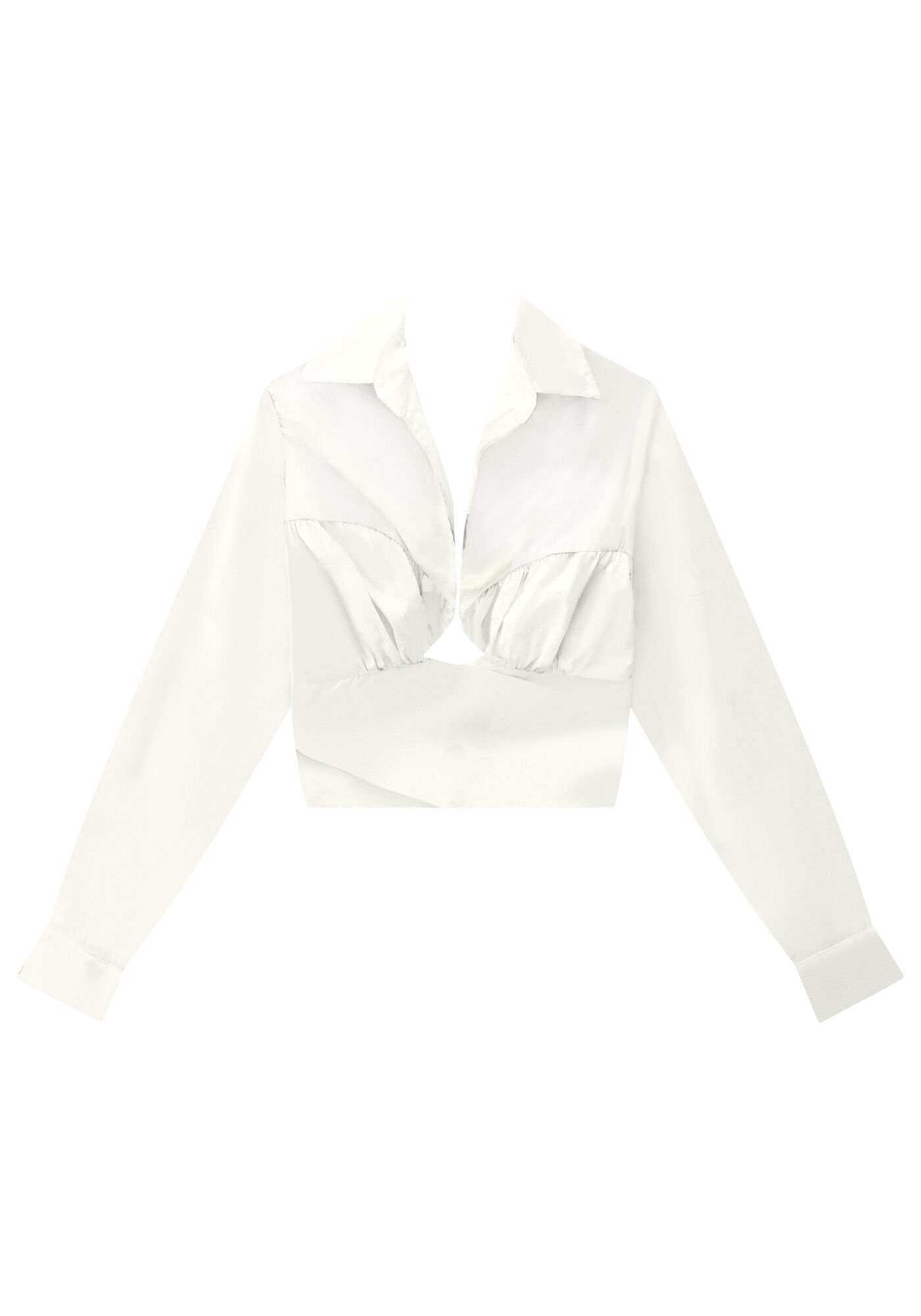 Blusa Manga Longa em Tecido Atlanta com Franzido Busto, , large.