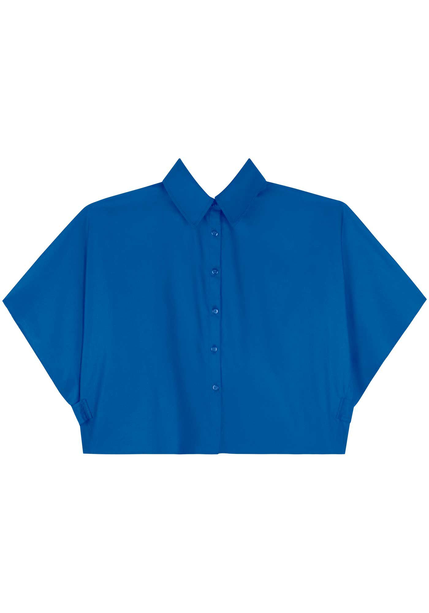 Camisa Curta De Mangas Amplas Com Bot&otilde;es Em Tafet&aacute;, , large.