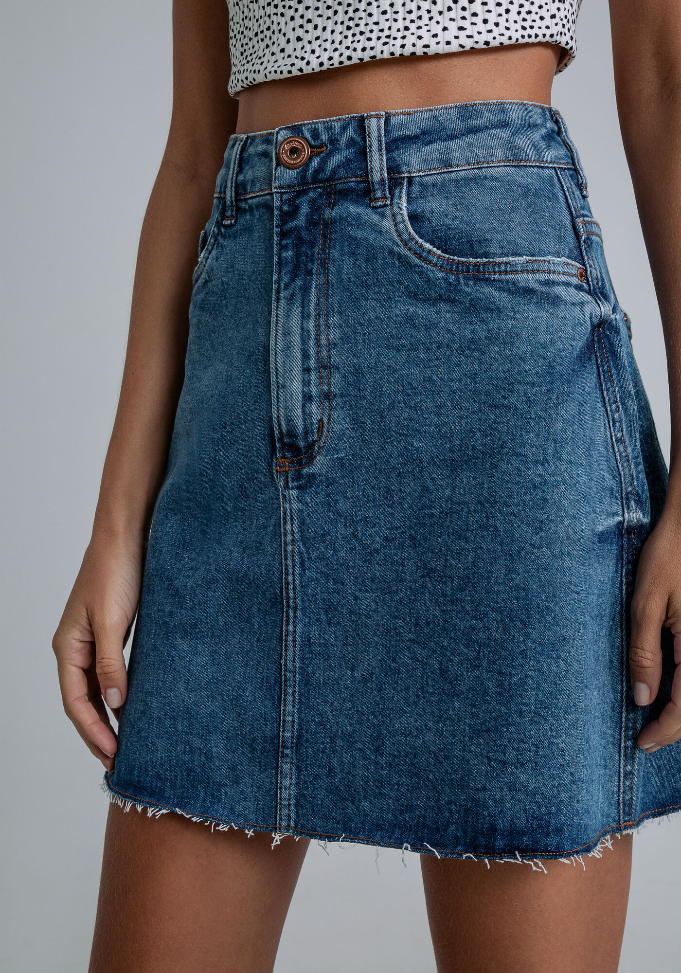 Saia Cintura Alta, JEANS, large.