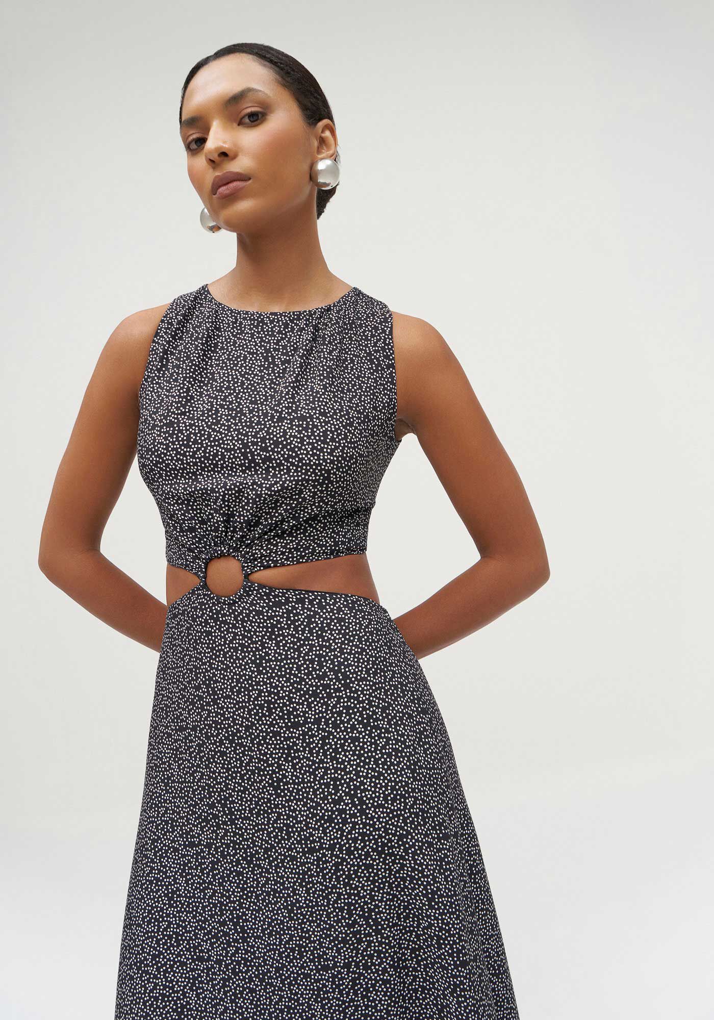 Vestido Midi Estampado em Viscose com Cut Out, , large.