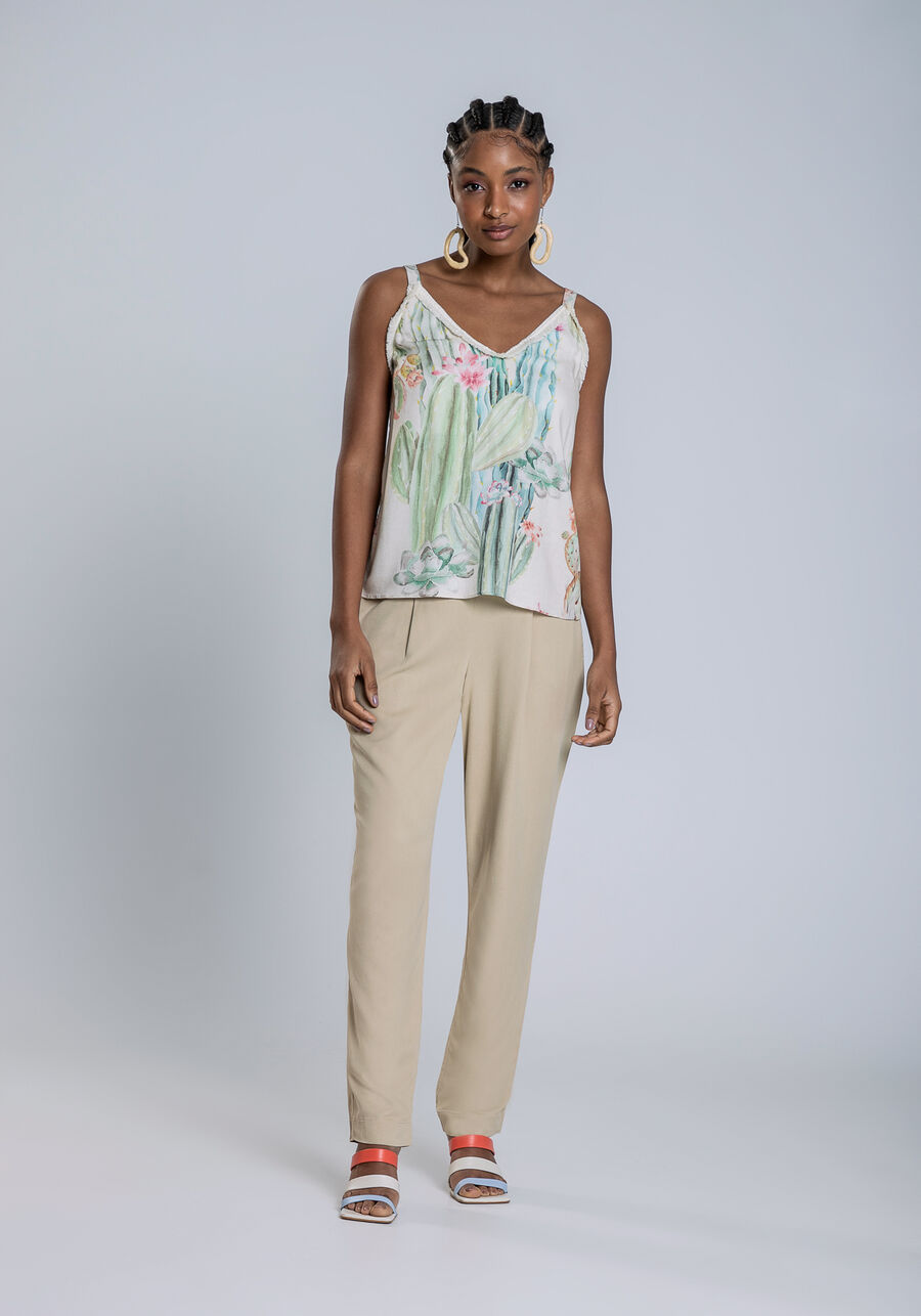 Blusa com Alças Crepe com Franjas, . Blusa com Alças Crepe com Franjas, , large.