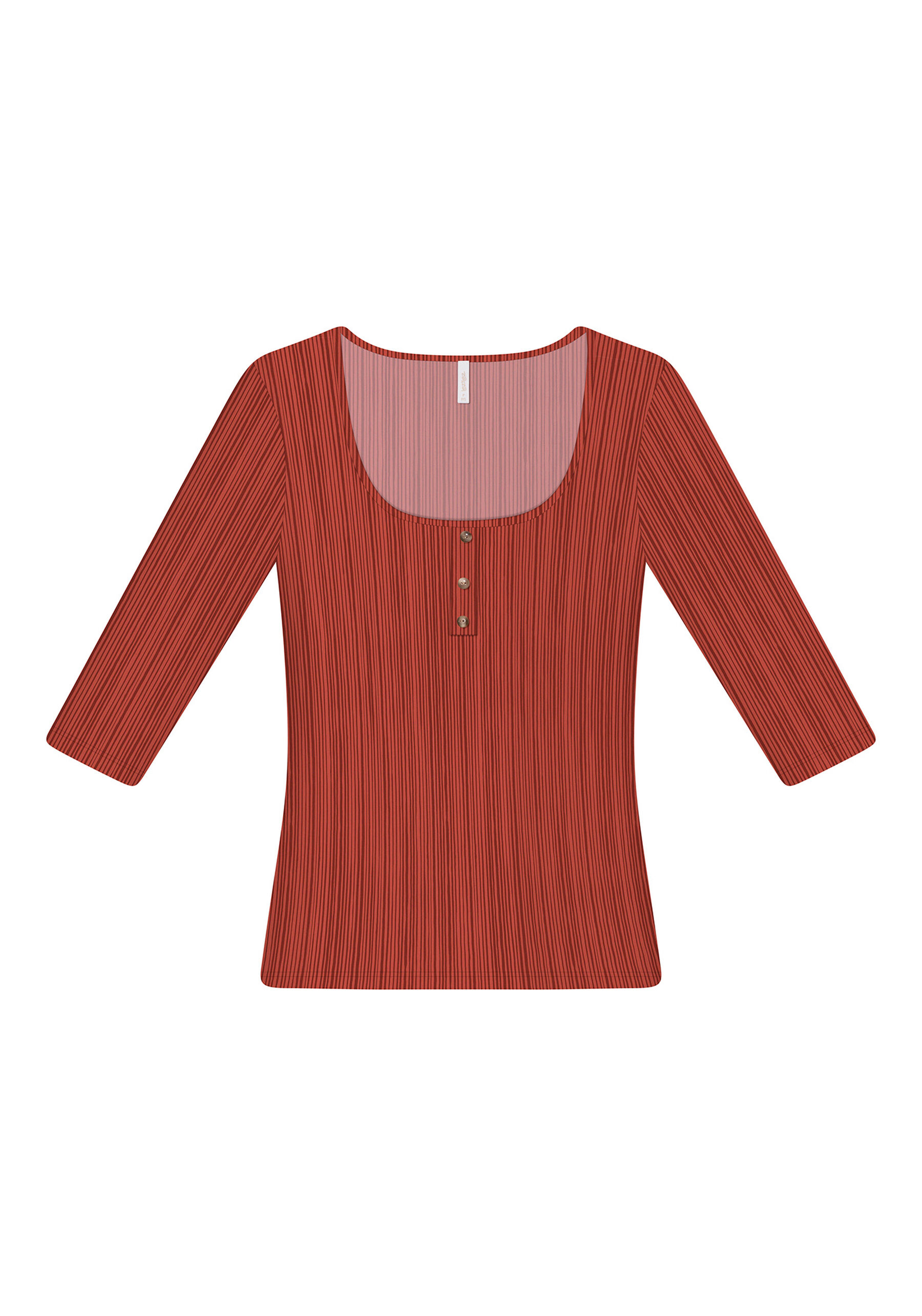 Blusa Manga 3/4 Botões Decote, LINHAS. Blusa Manga 3/4 Botões Decote, LINHAS, large.