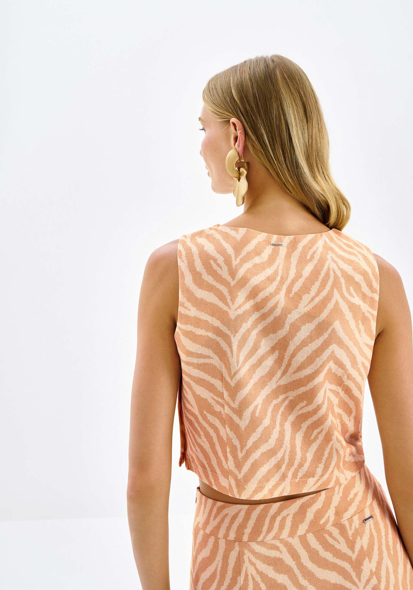 Regata Cropped em Linho Estampada, , large.