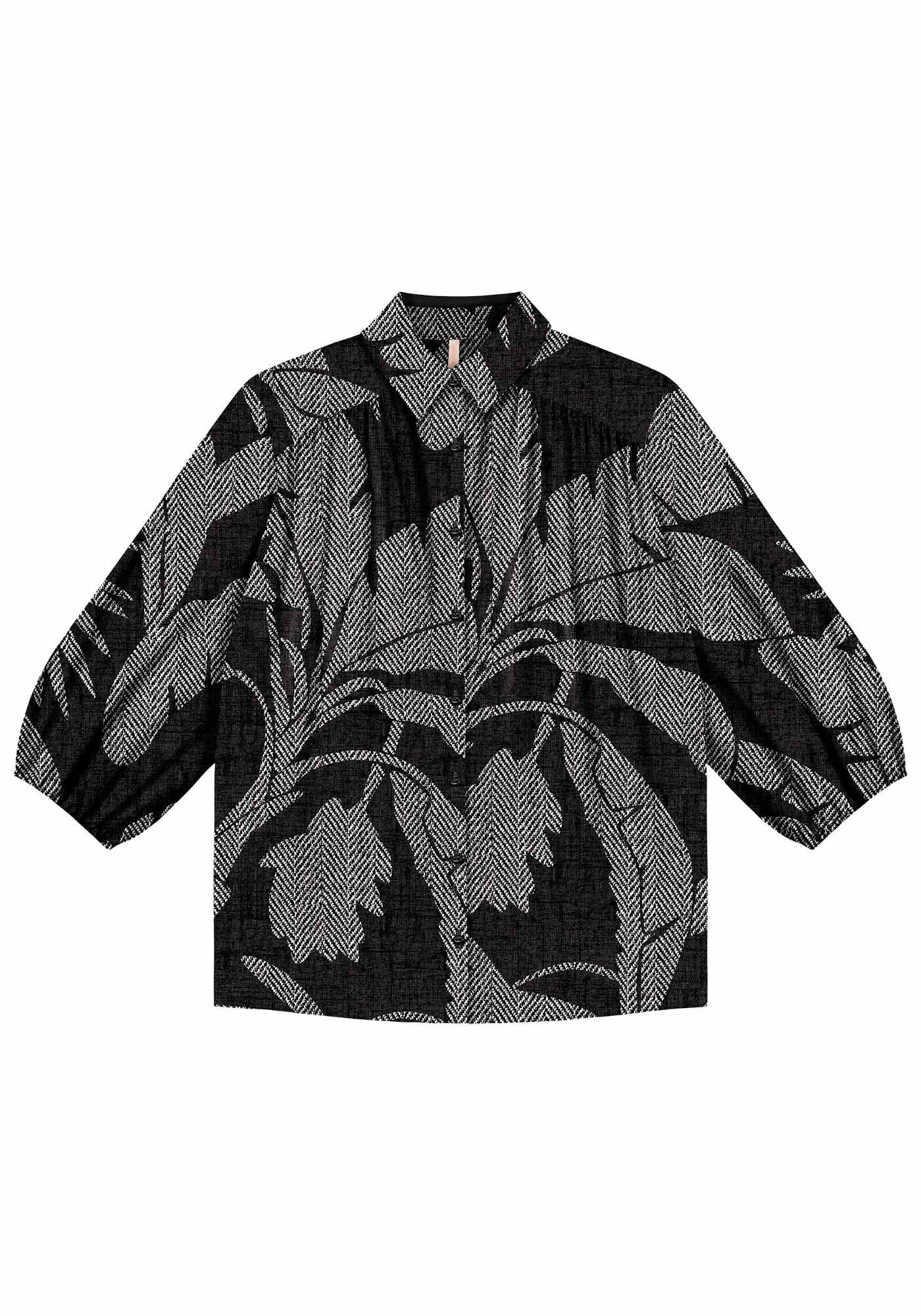 Camisa Estampada em Viscose com Manga 3/4 Bufante, , large.