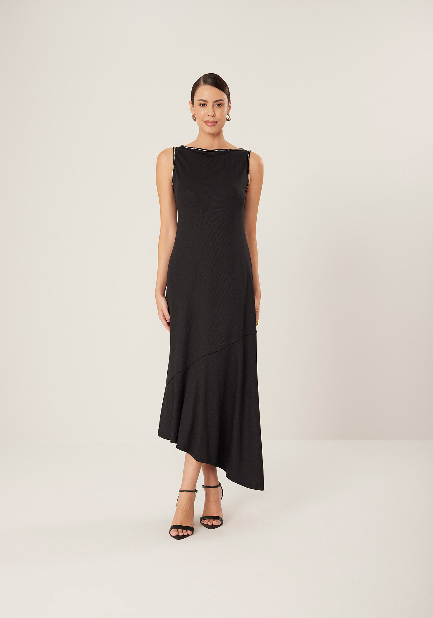 Vestido Midi Ch&aacute; Sem Mangas Com Aplica&ccedil;&otilde;es De Strass, , large.