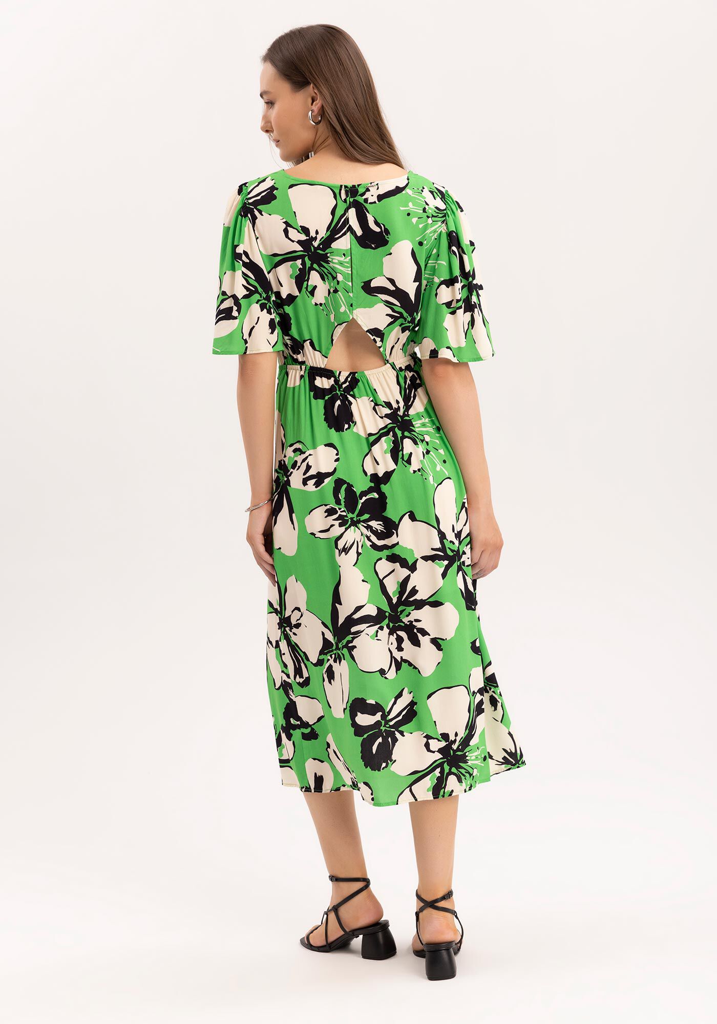 Vestido Midi Estampado com Fenda, , large.