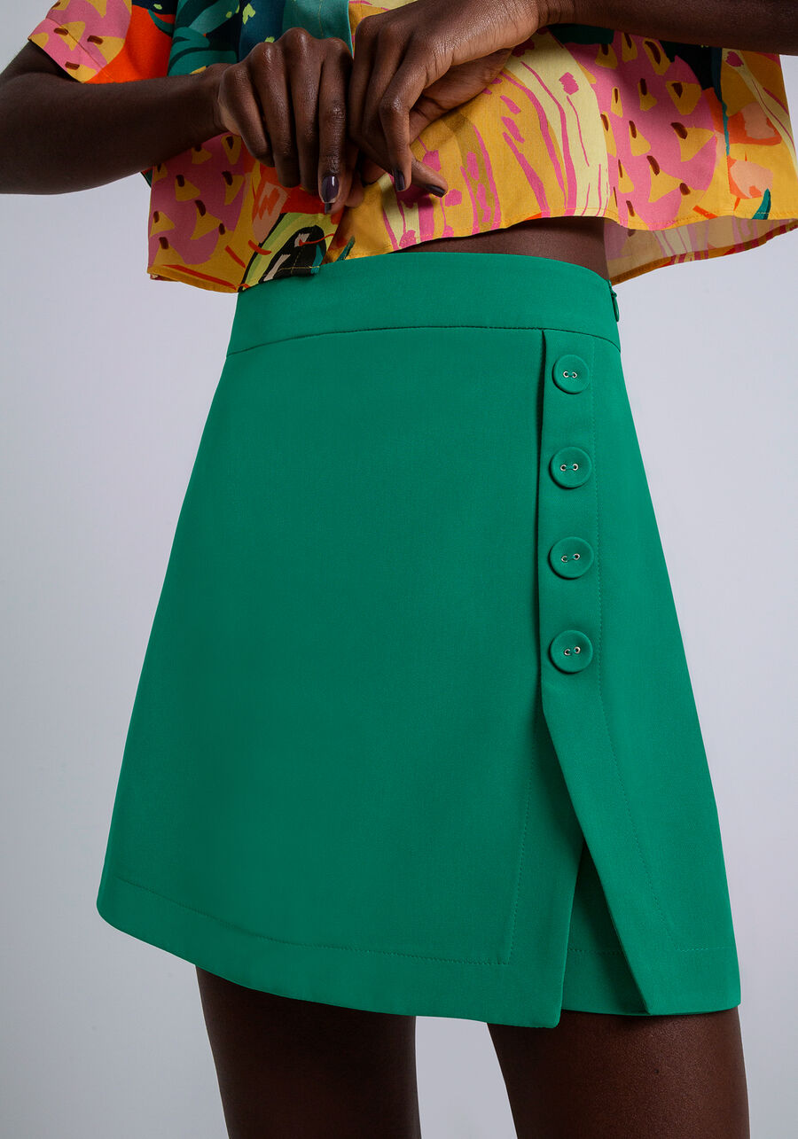 Shorts Saia Tecido Petra Cintura Alta, VERDE GLIMMER. Shorts Saia Tecido Petra Cintura Alta, VERDE GLIMMER, large.