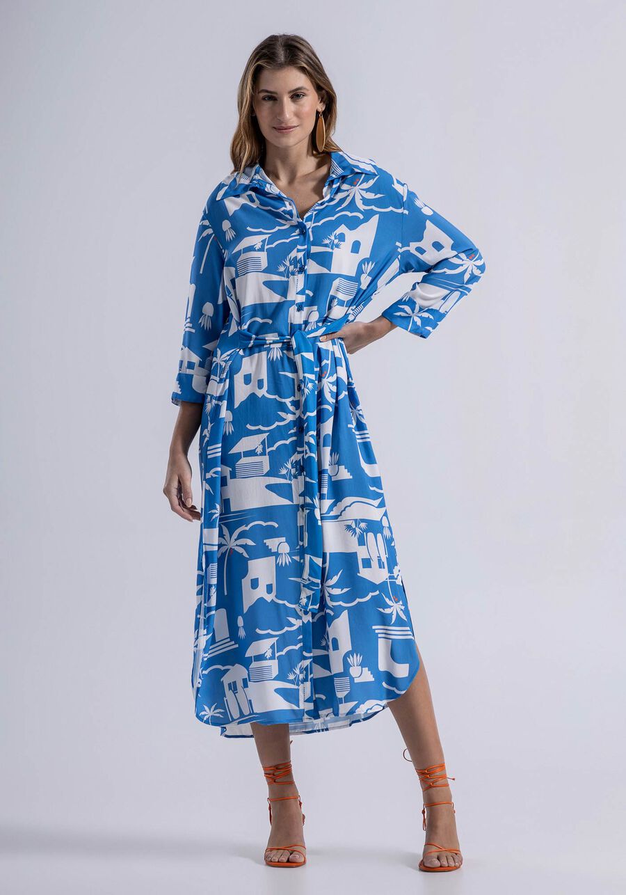 Vestido Midi Saída de Praia em Viscose Chemise, . Vestido Midi Saída de Praia em Viscose Chemise, , large.