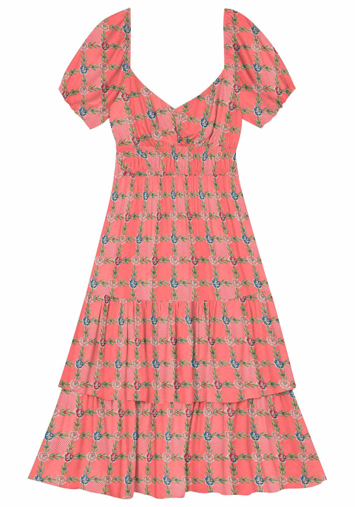 Vestido Midi em Viscose com Babados, , large.