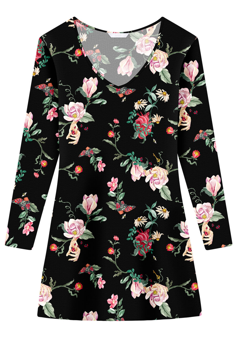 Vestido Manga Longa Canelado Estampado, . Vestido Manga Longa Canelado Estampado, , large.