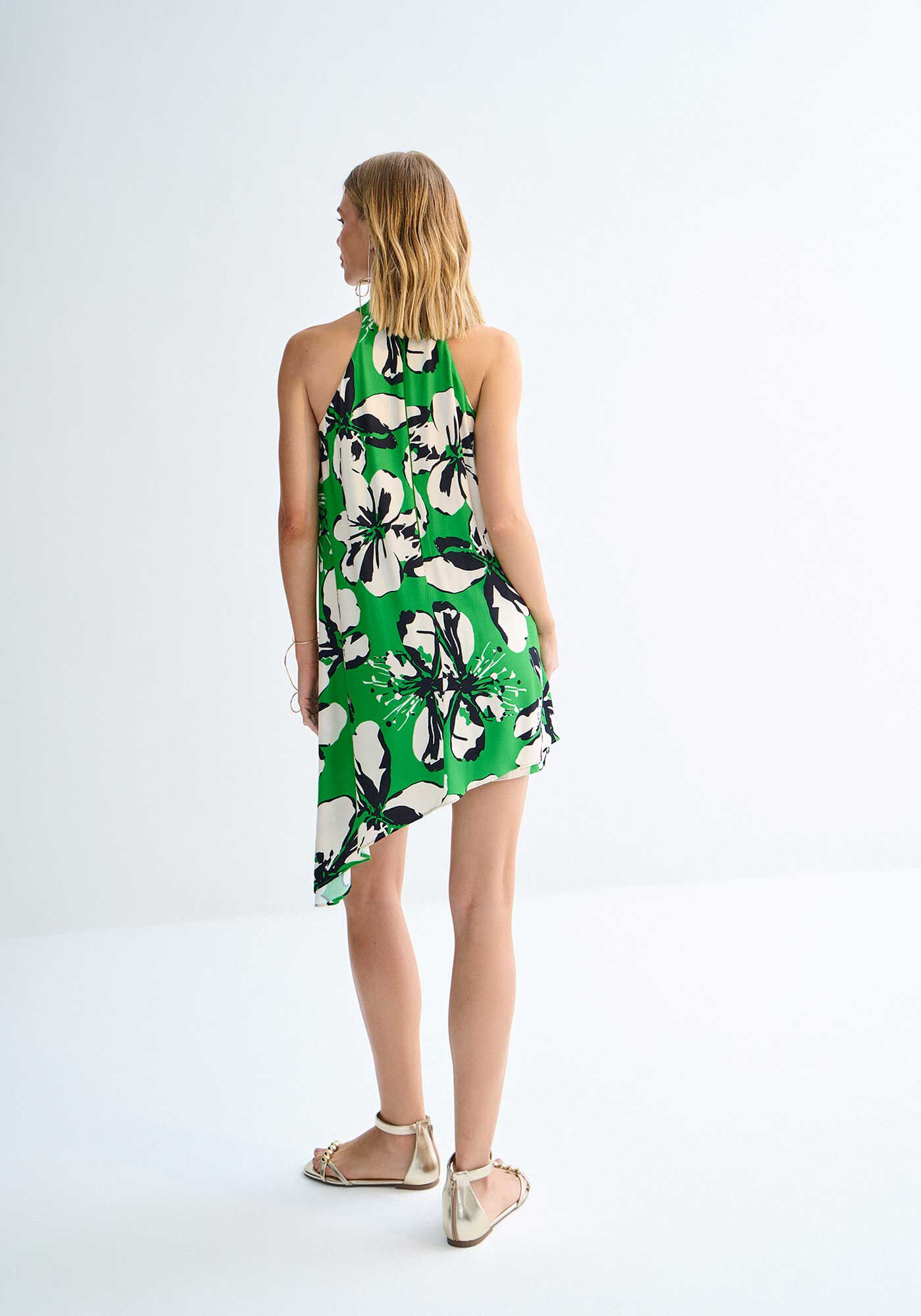 Macac&atilde;o Curto Assim&eacute;trico em Viscose M&aacute;xi Flores, WONDER VERDE, large.