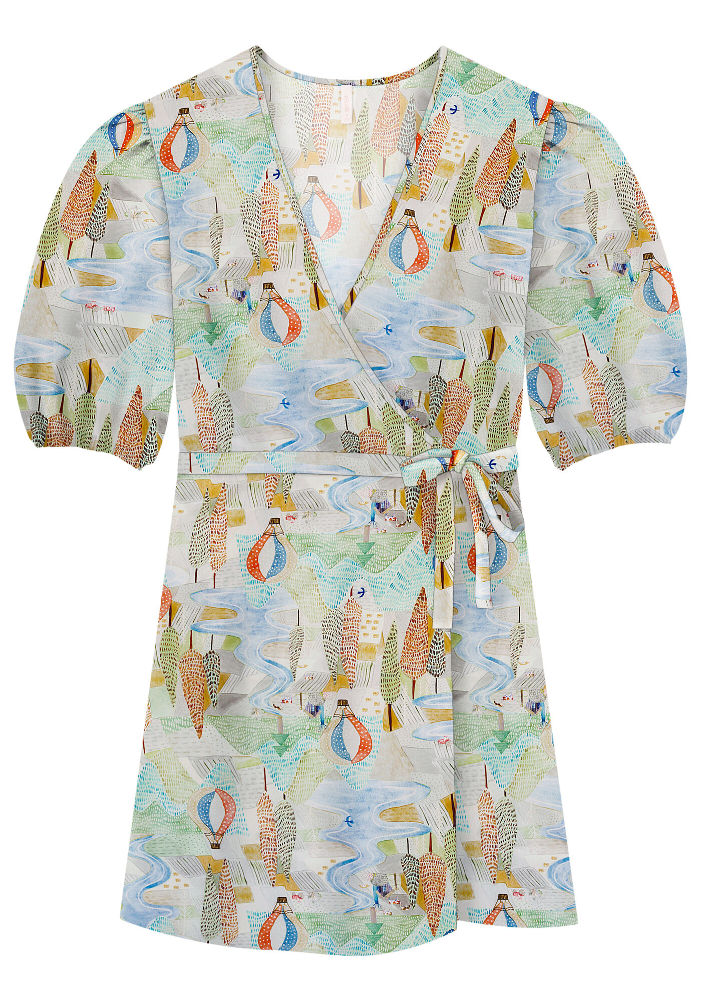 Vestido Curto em Viscose Transpassado, FLUTUAR, large.