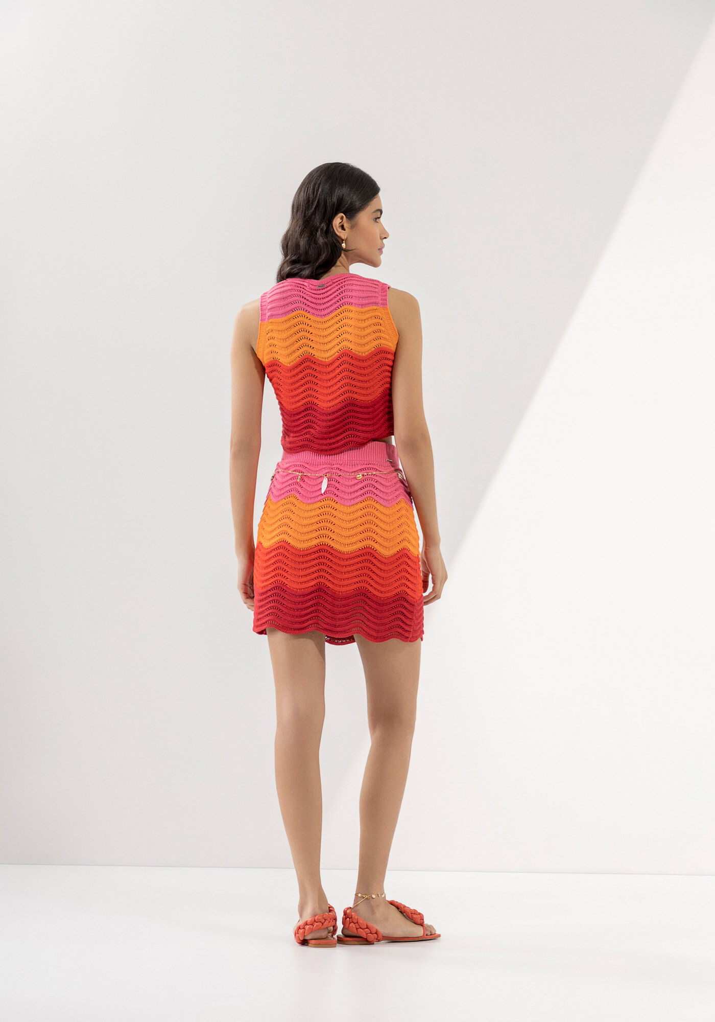 Saia Curta em Tric&ocirc; com Listras Chevron, , large.