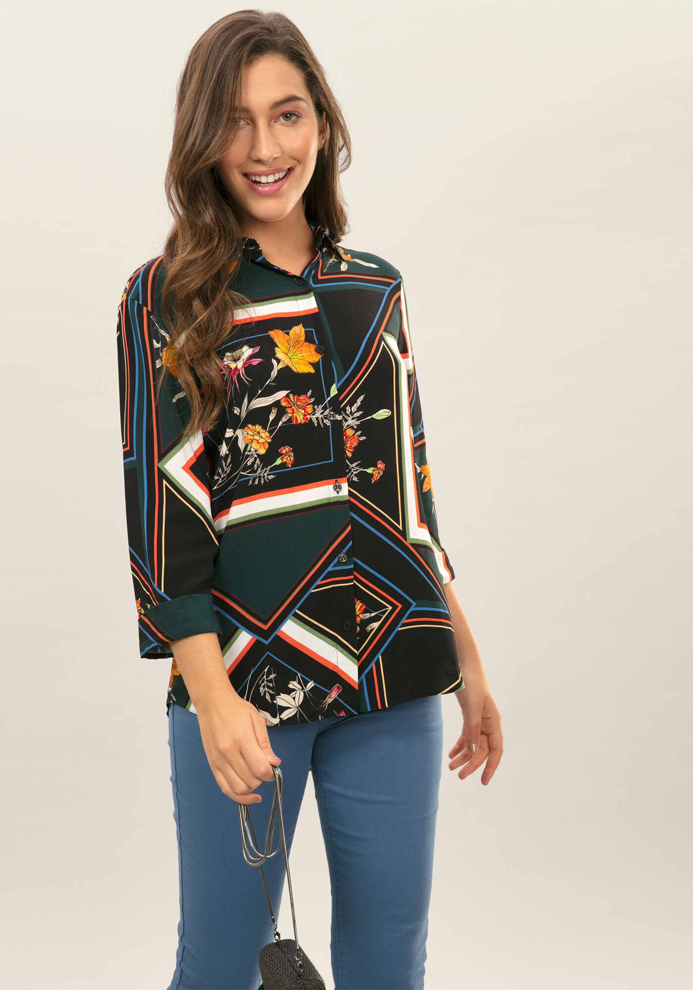 Camisa Com Manga 3/4 Estampa Manton, , large.