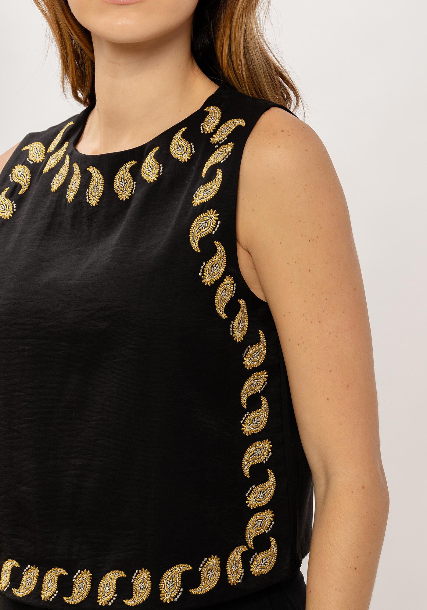 Blusa com Bordado Paisley Lurex, , large.