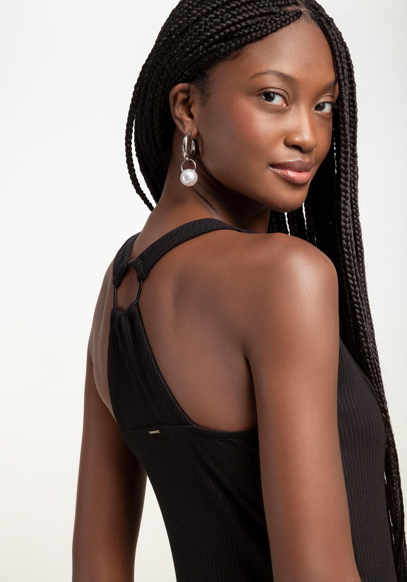 Vestido Midi Canelado com Recorte Costas, PRETO REATIVO, large.